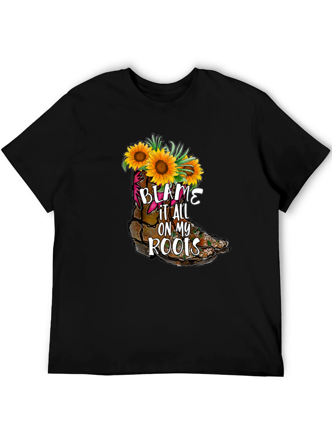 Black Blame It All On My Roots Sunflower Boot T-Shirt view 5