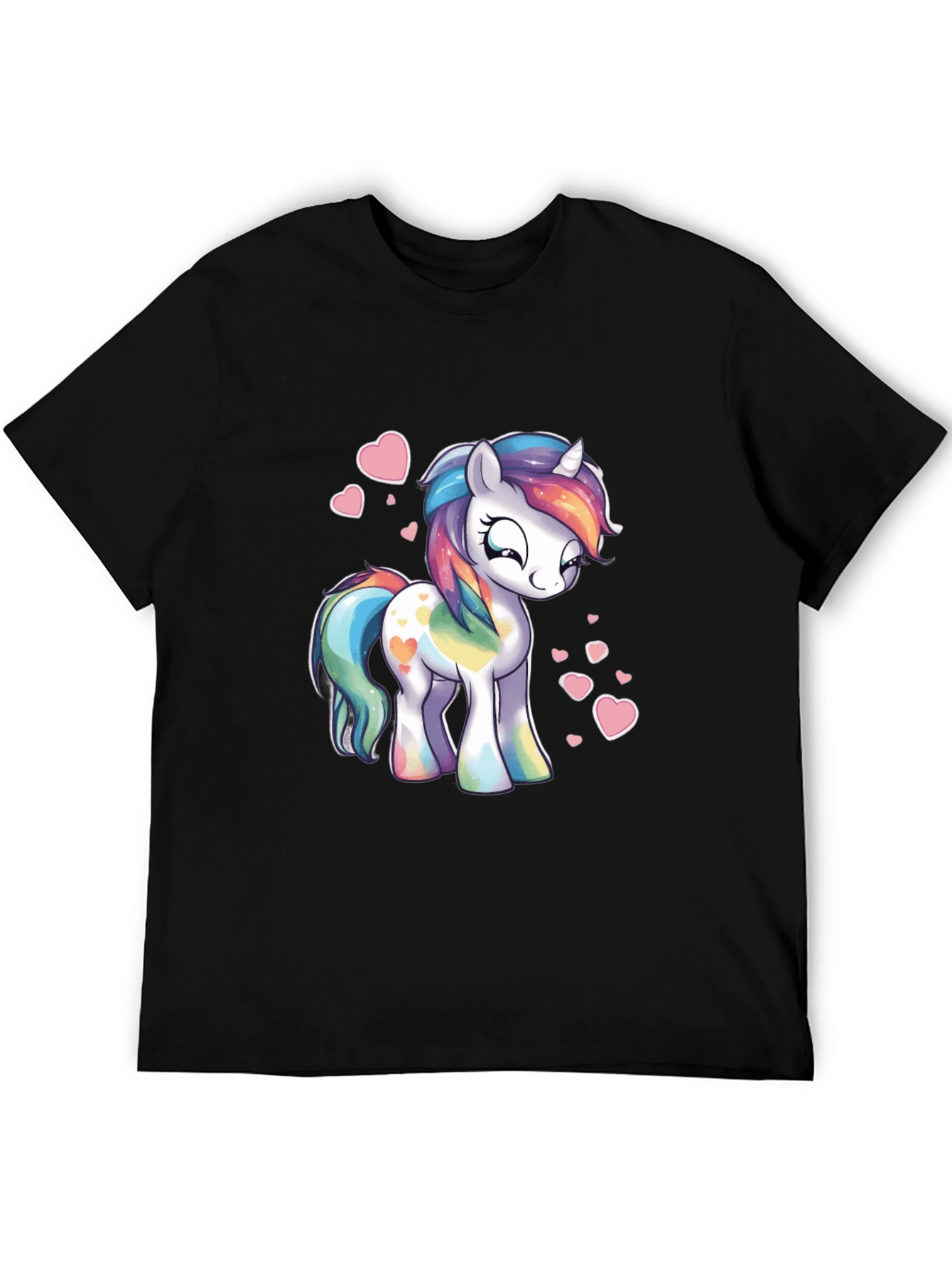 Black Rainbow Unicorn Heart Graphic Black T-Shirt view 5