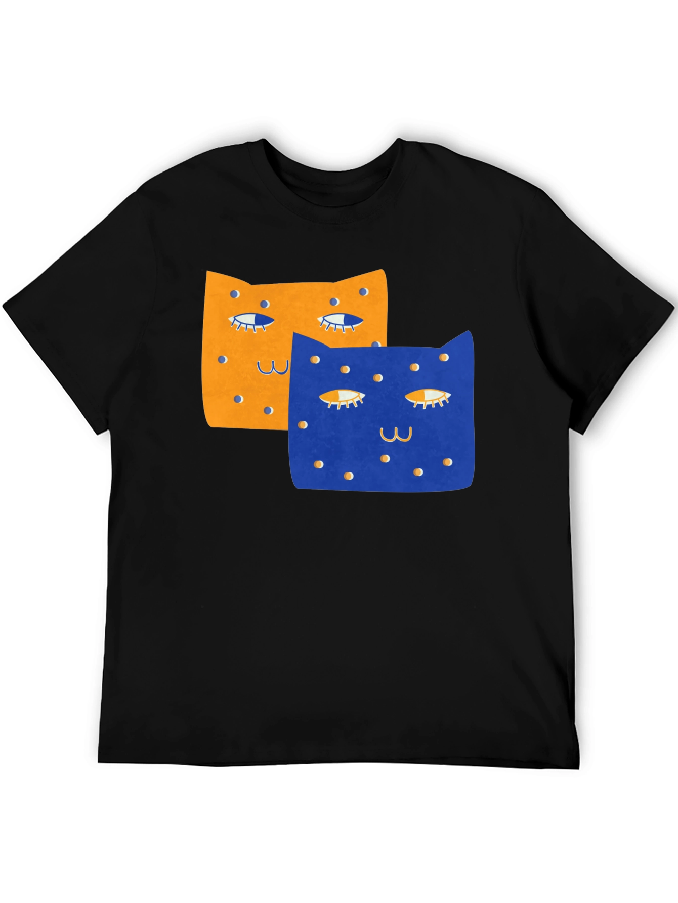 Black Whimsical Cat Print T-Shirt - Black view 5