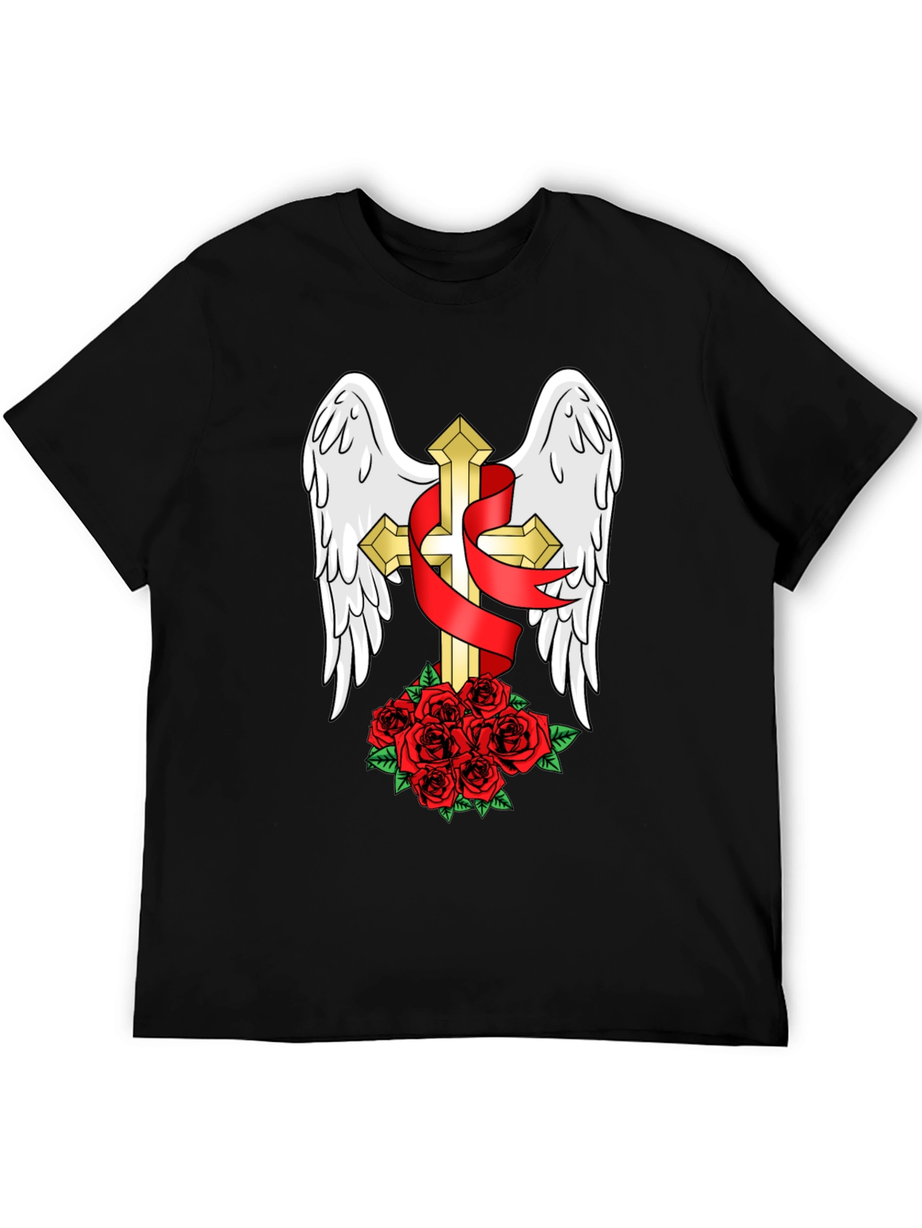 Black Winged Cross & Roses T-Shirt - Stylish Graphic Tee view 5