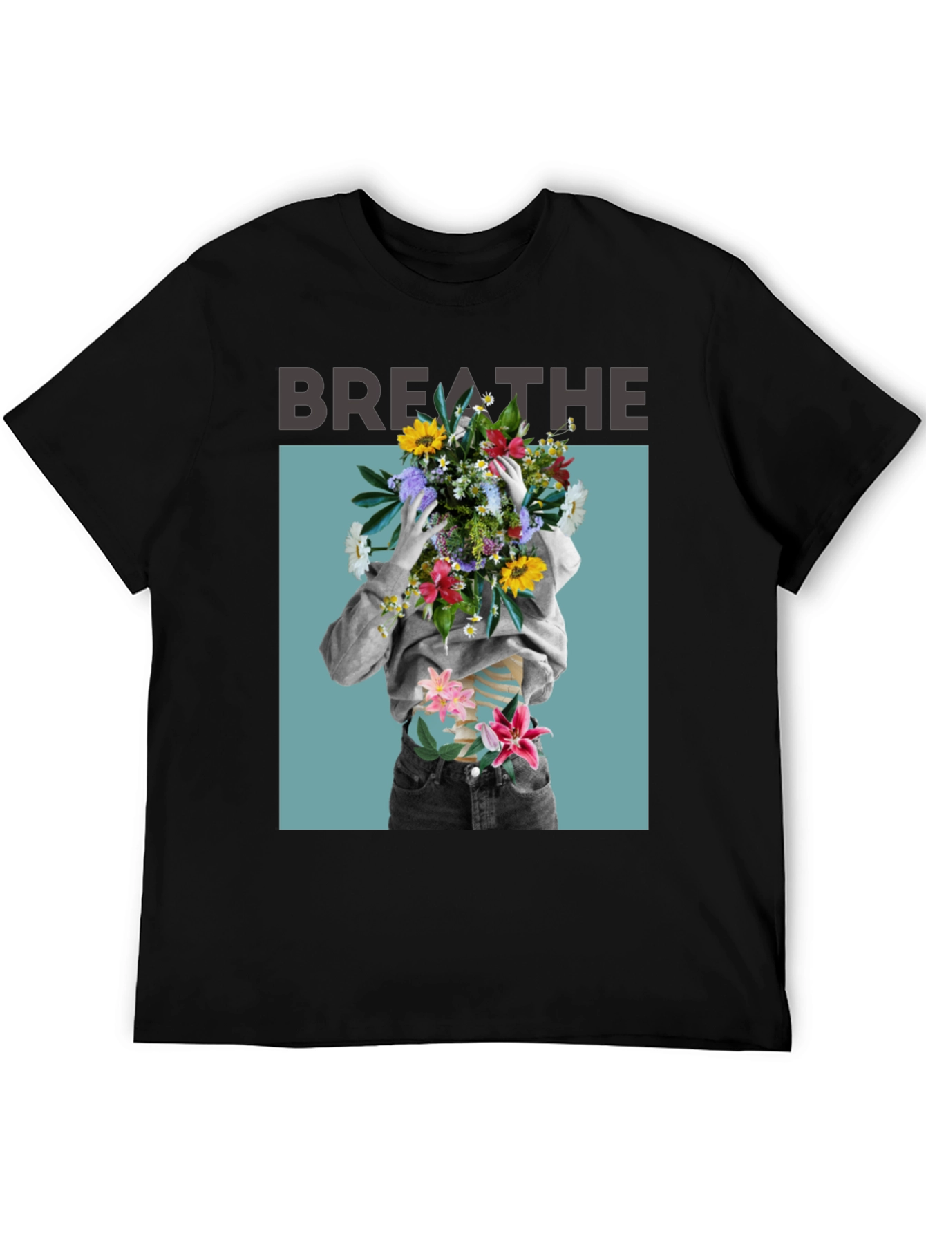 Black Breathe Floral Graphic Black T-Shirt view 5