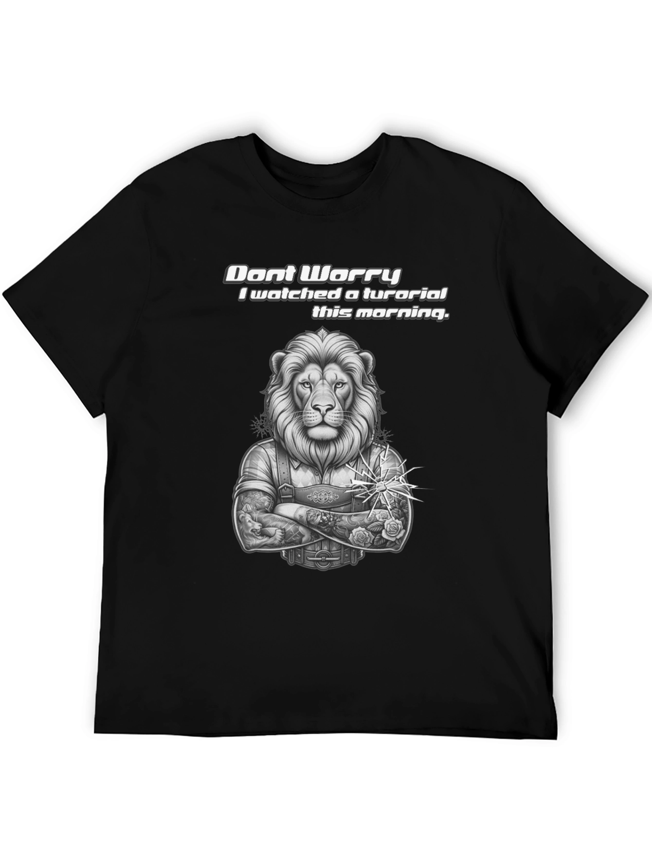 Lion Tutorial Graphic T-Shirt - Black Crew Neck - 5