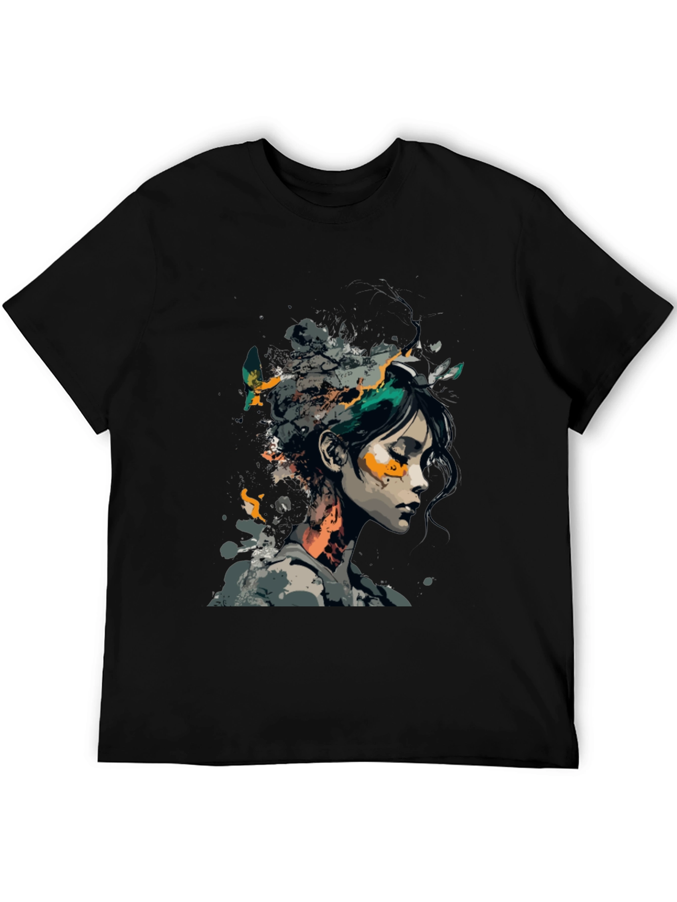 Black Artistic Woman Graphic Black T-Shirt view 5
