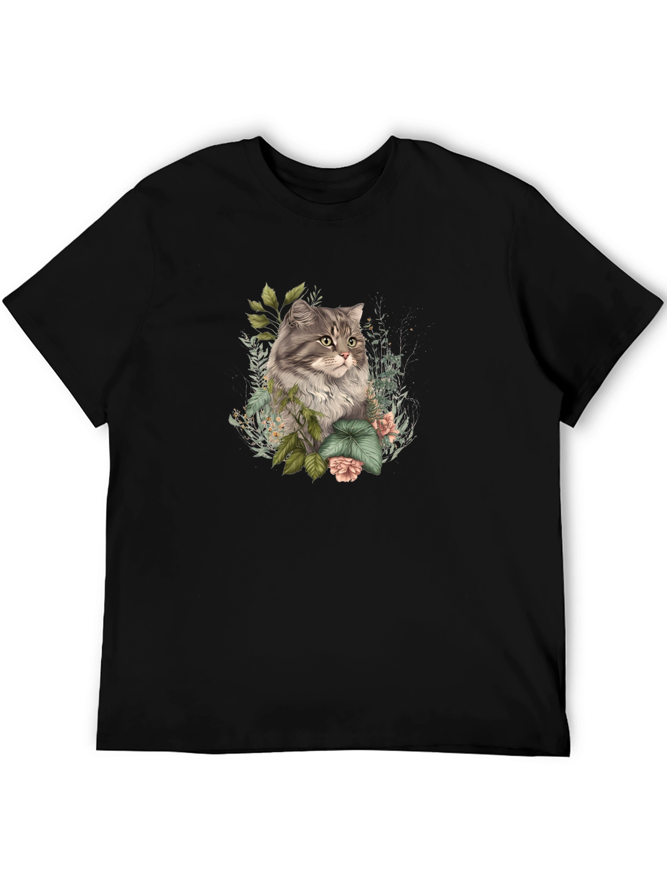 Black Floral Cat Graphic Tee - Stylish Comfort view 5