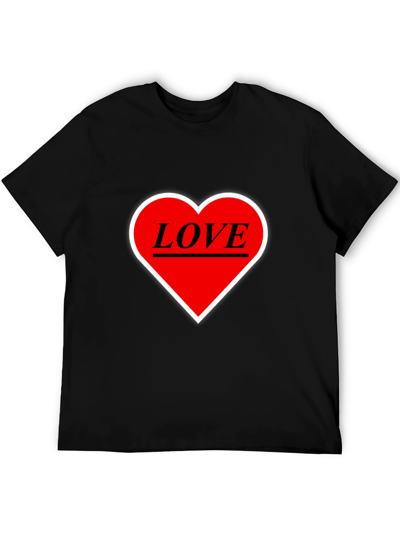 Black Love Heart Graphic Tee - Black Cotton T-Shirt view 5