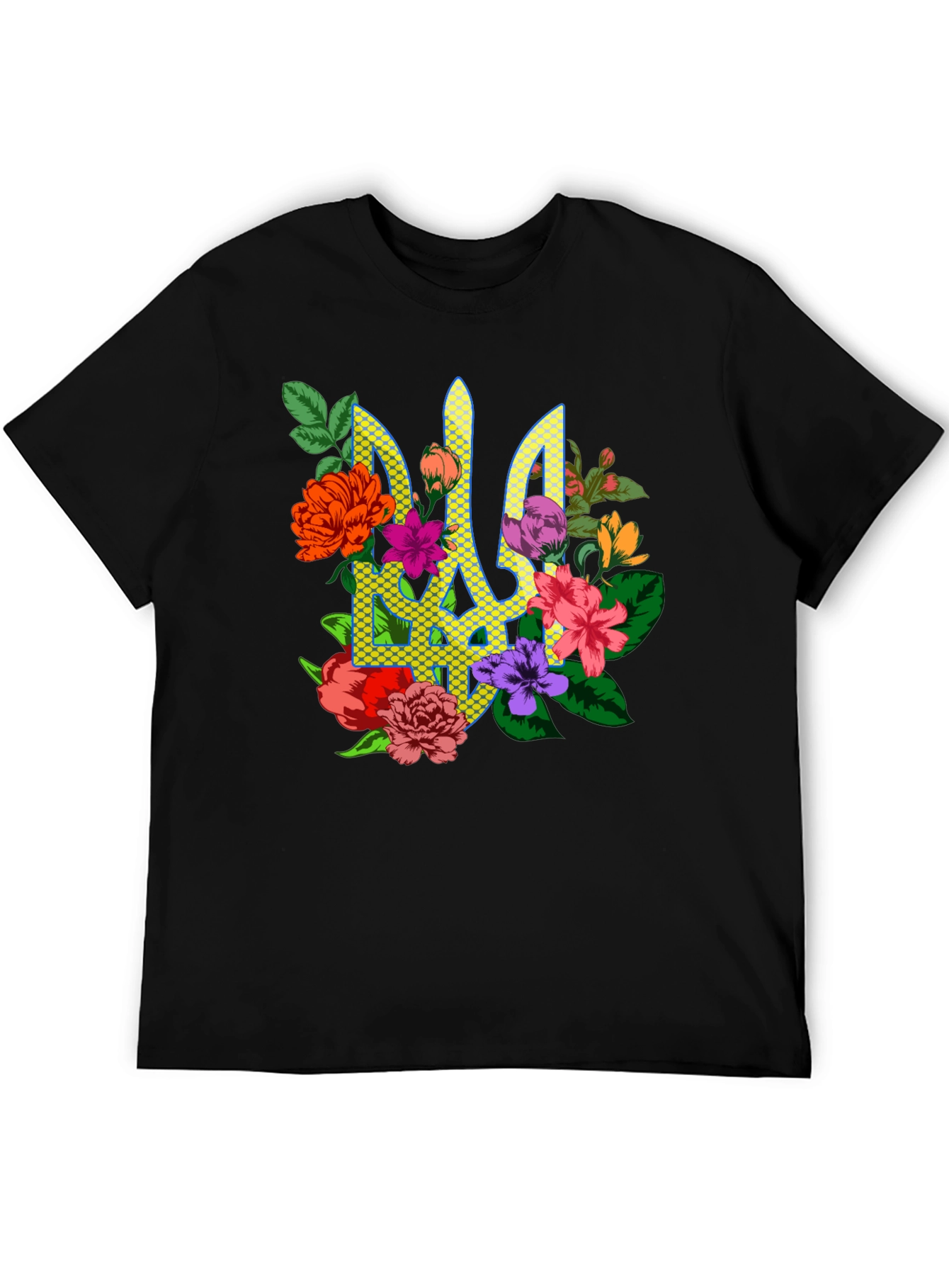 Black Floral Ukraine Emblem T-Shirt view 5