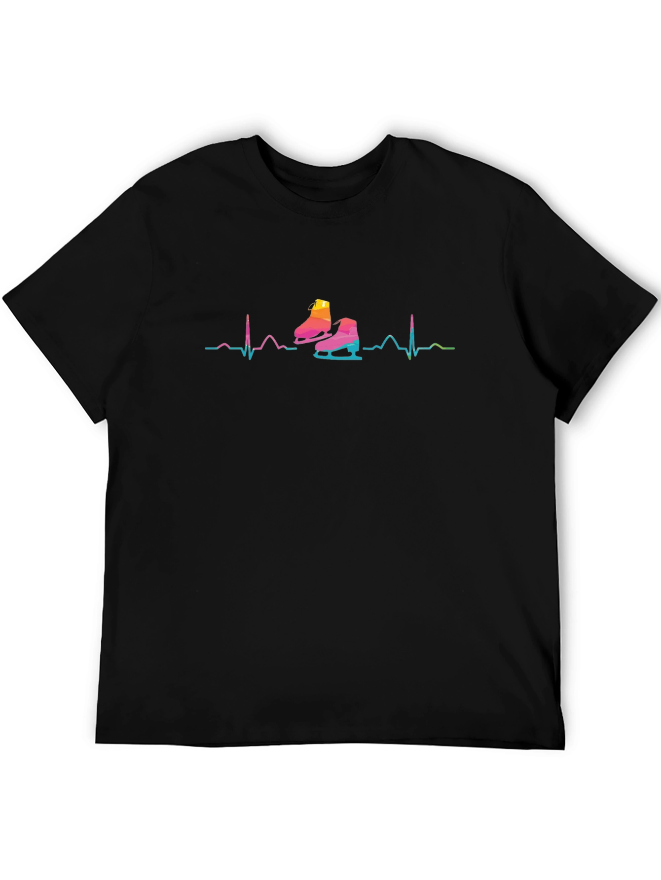 Black Ice Skate Heartbeat Graphic T-Shirt view 5