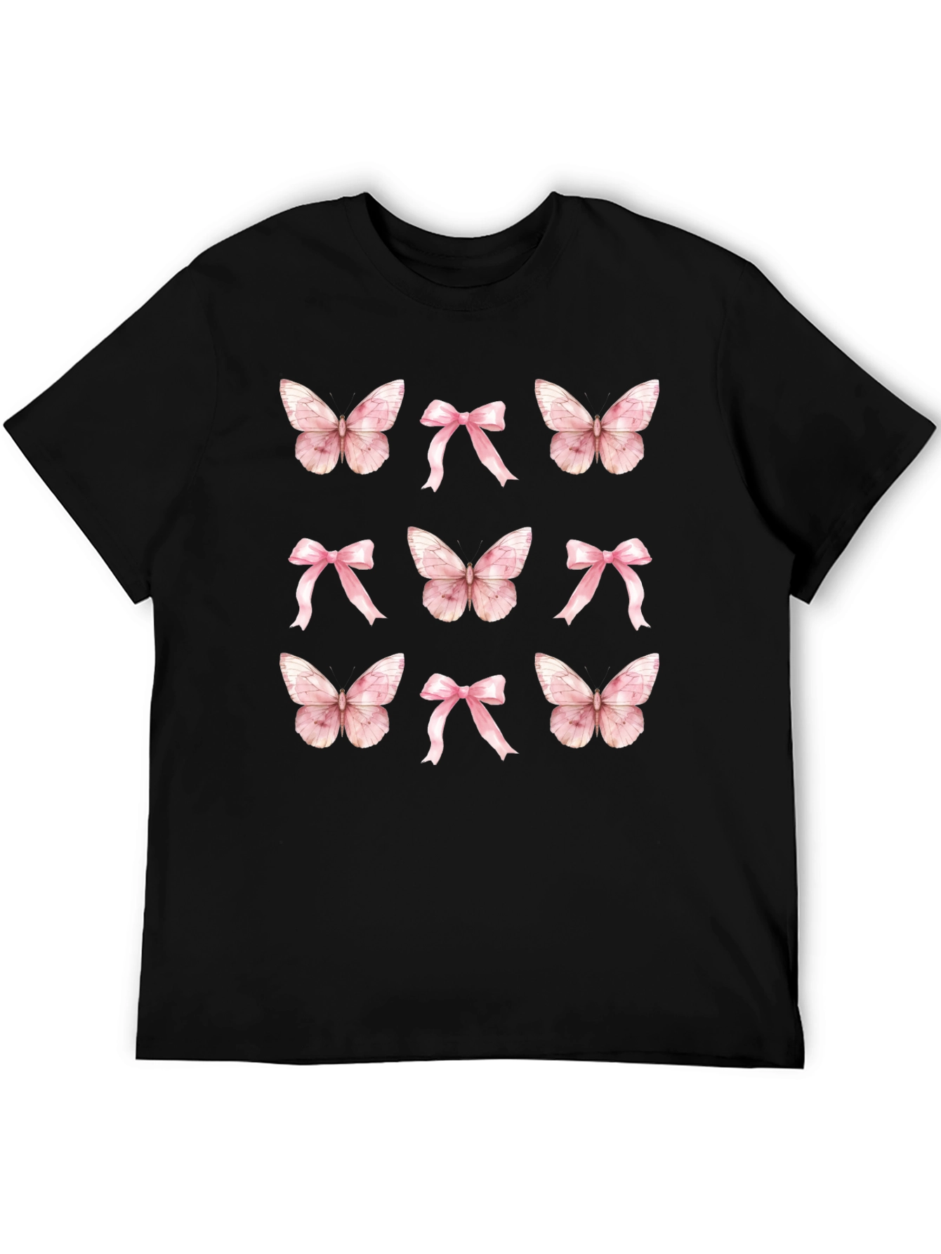 Black Butterfly & Bow T-Shirt - Cute Casual Top view 5