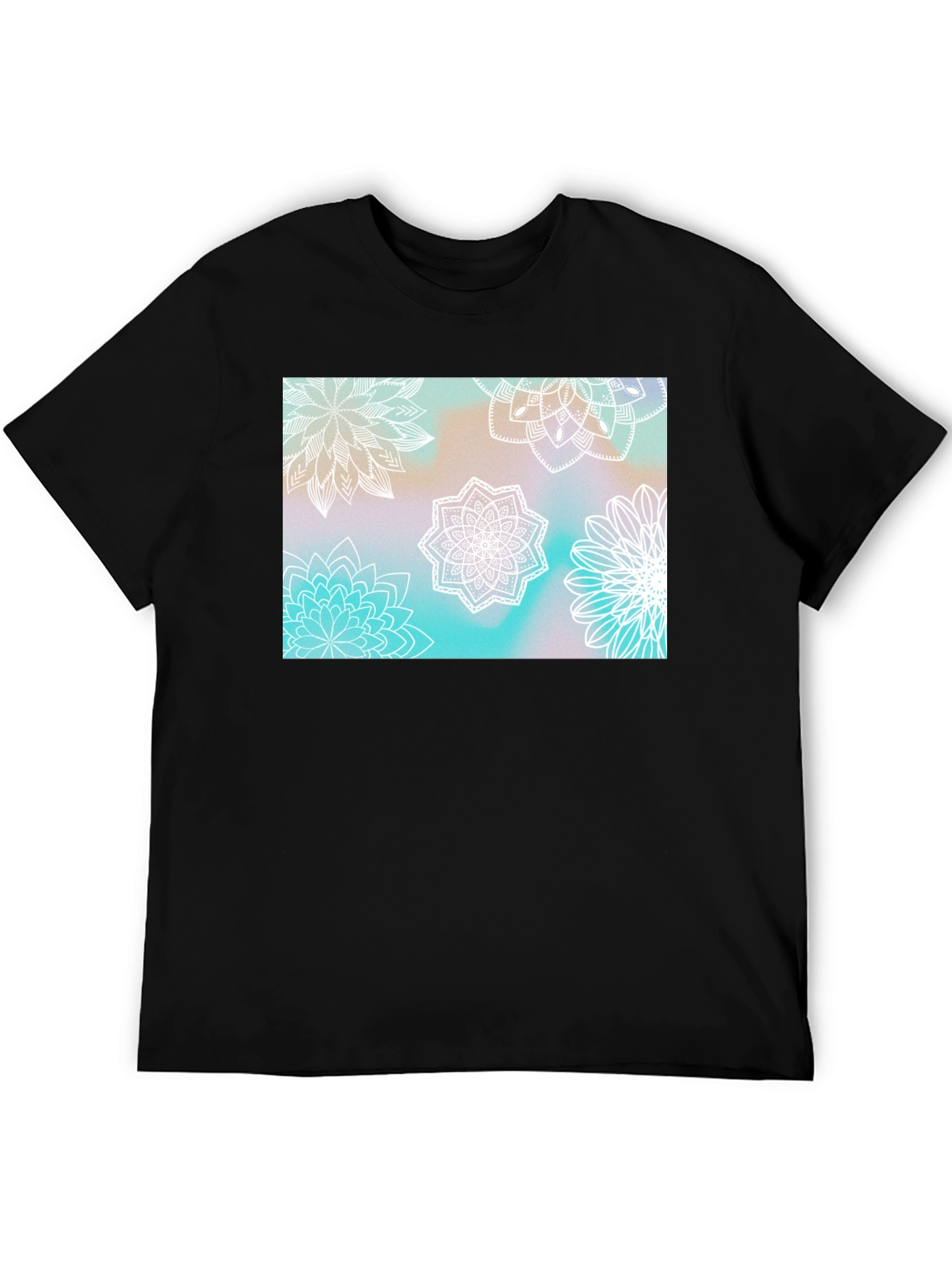 Black Floral Mandala Print Black T-Shirt view 5