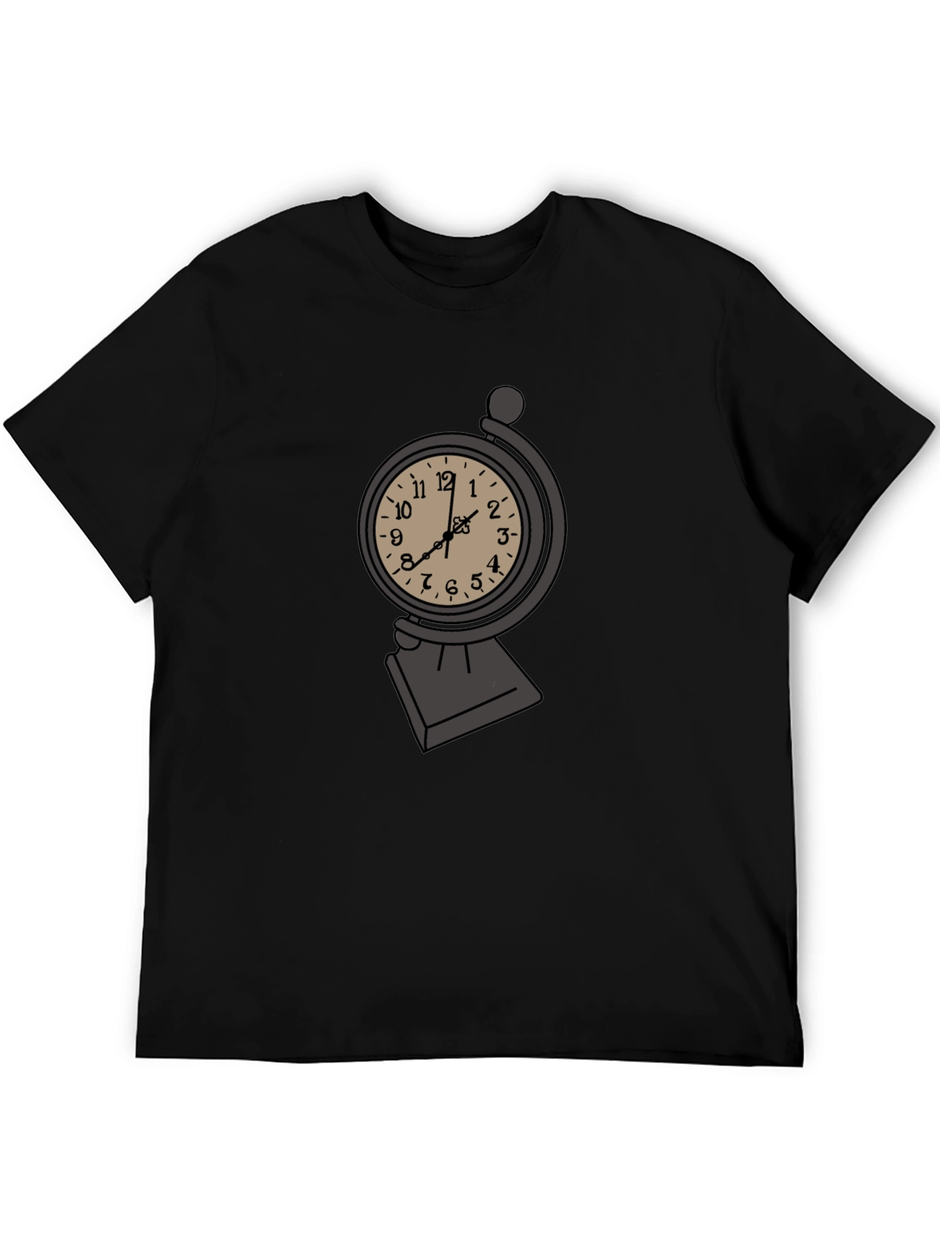 Black Antique Clock Globe Men's Black T-Shirt view 5