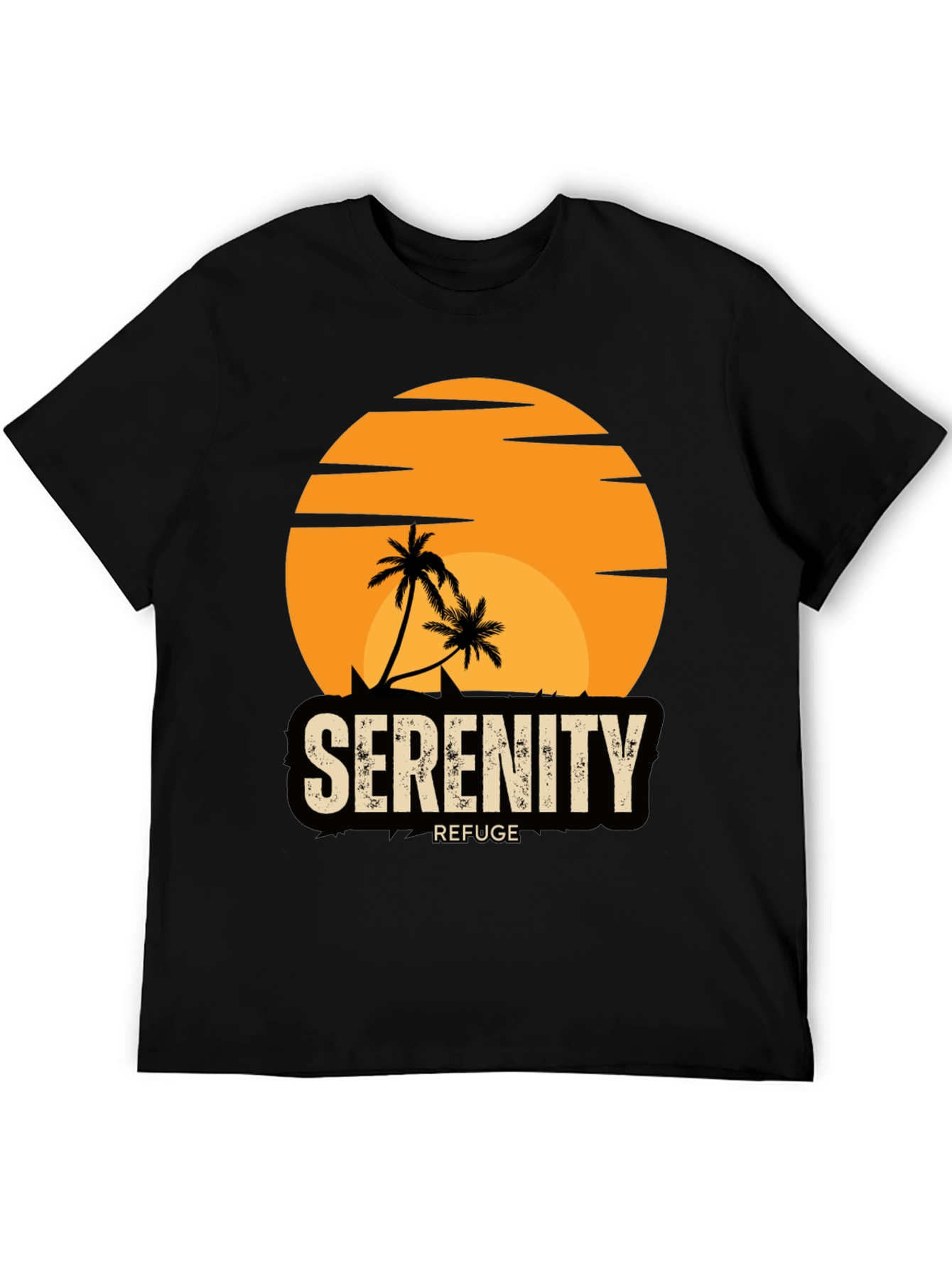 Black Serenity Refuge T-Shirt - Tropical Palm Tree Sunset Tee view 5