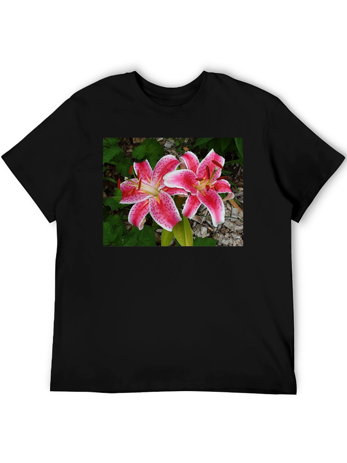 Black Floral Lily Print Black T-Shirt view 5