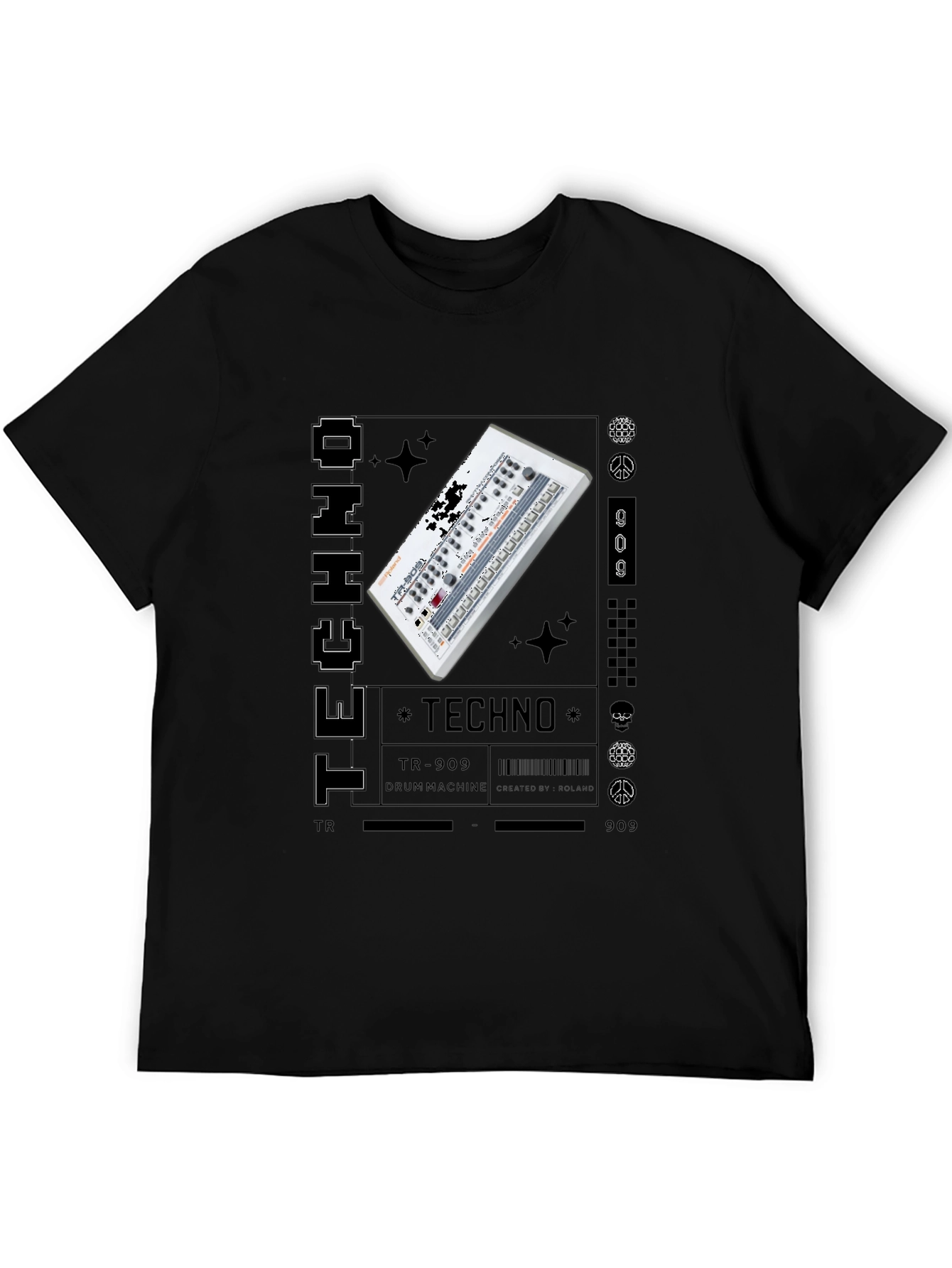 Black Techno Music Graphic T-Shirt view 5
