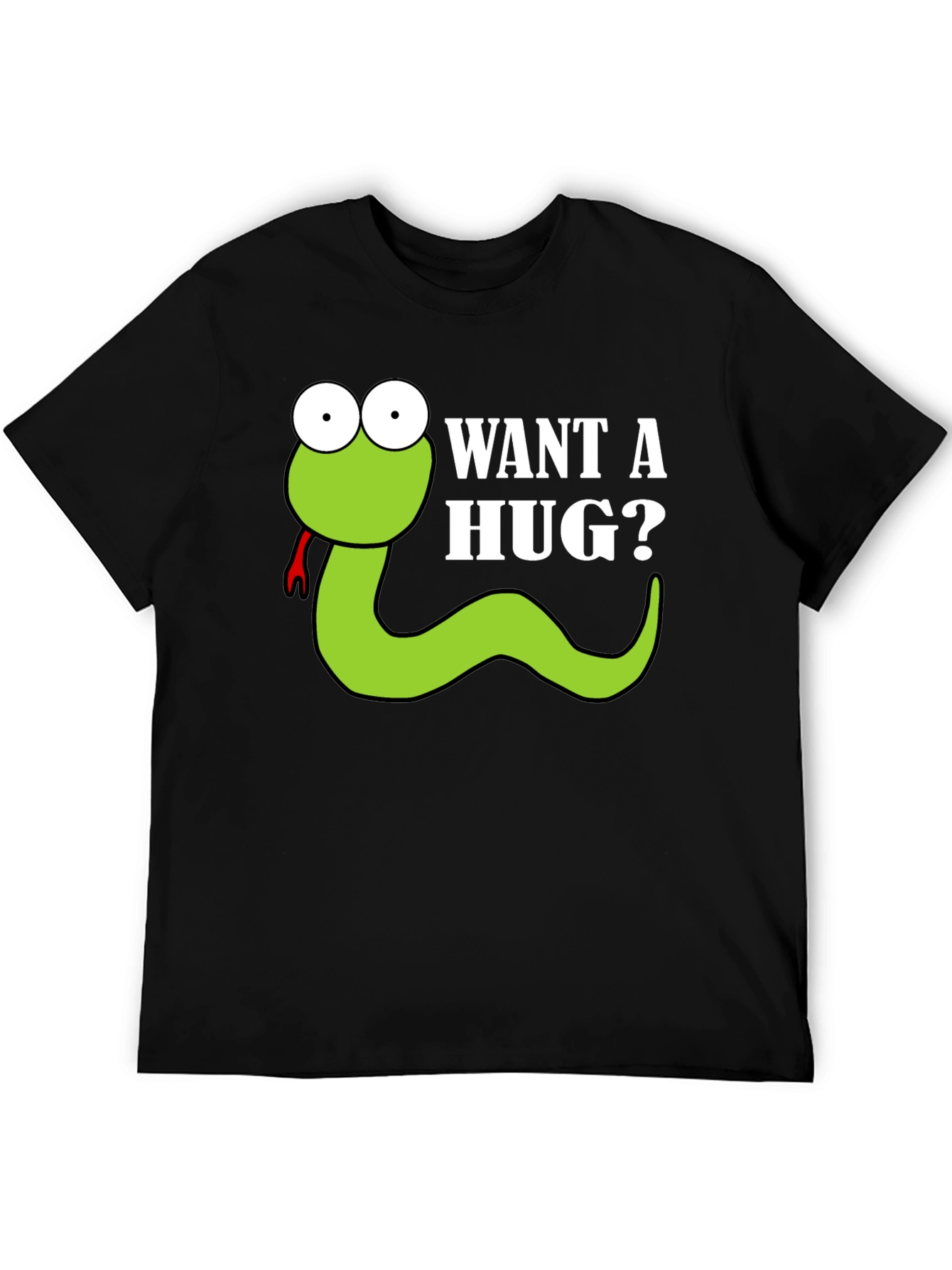 Black Want a Hug? Funny Snake Cartoon Graphic T-Shirt view 5