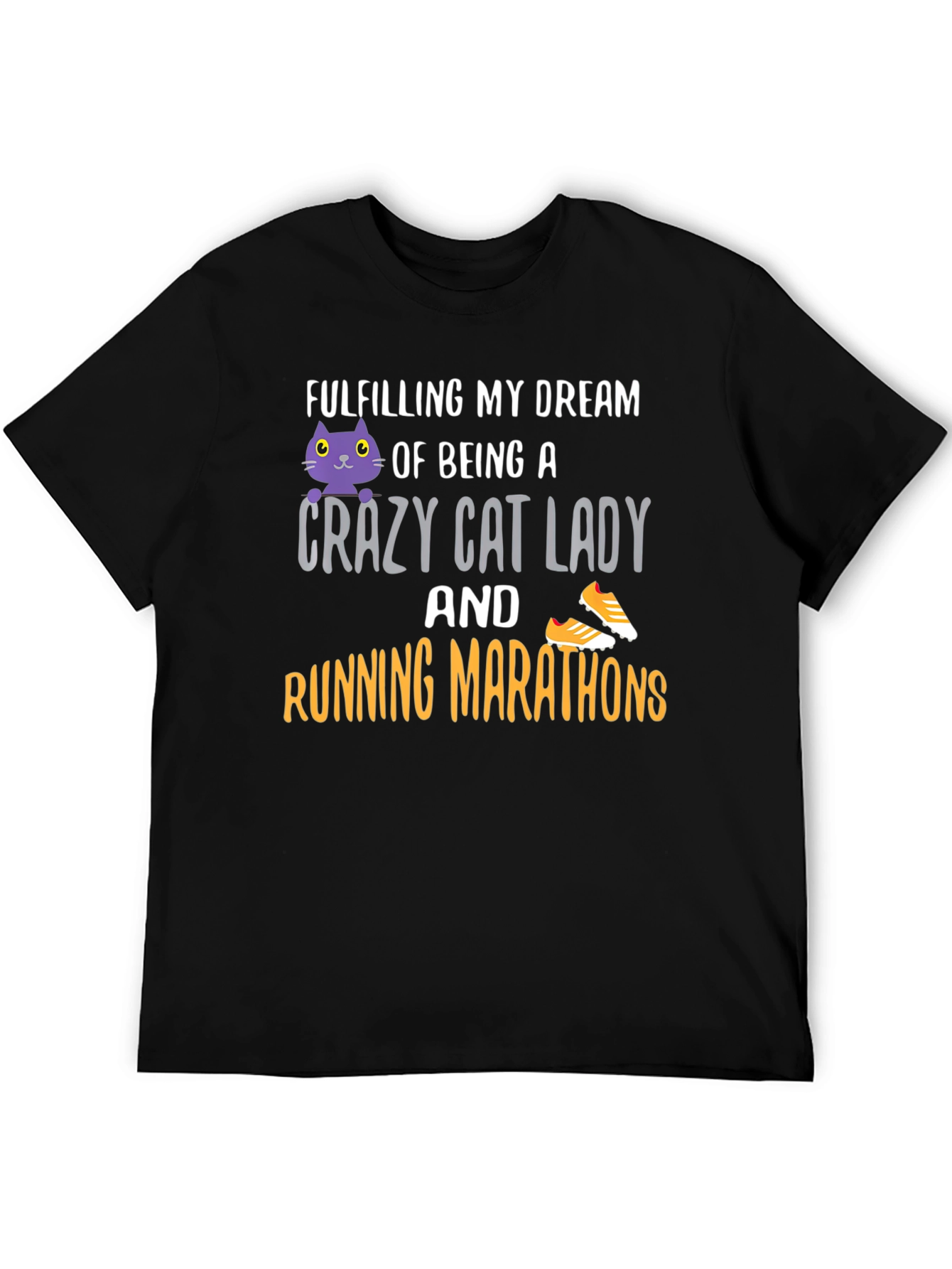 Black Crazy Cat Lady Running Marathon T-Shirt view 5