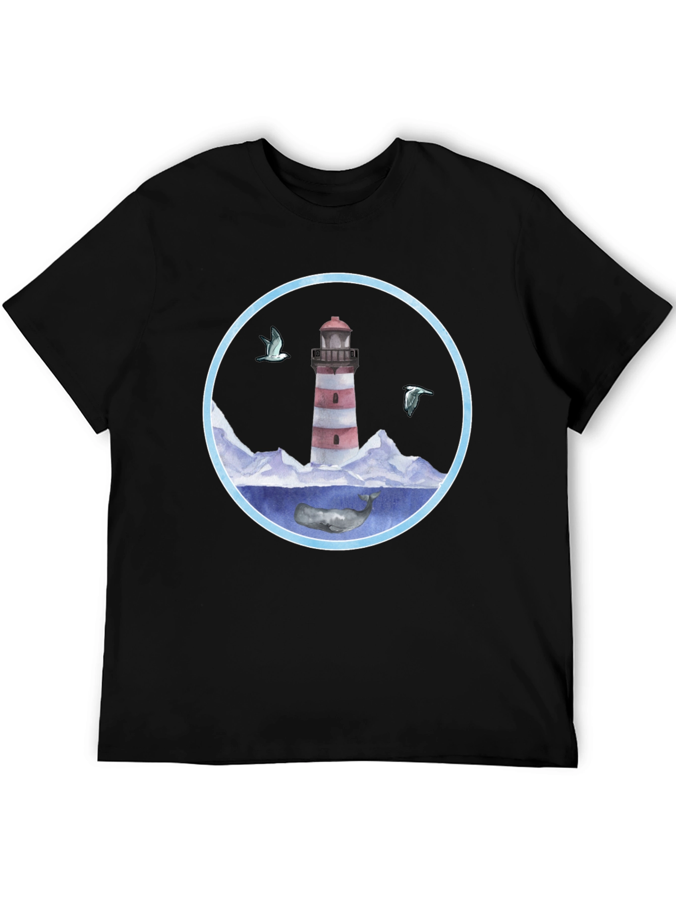 Black Lighthouse & Whale Graphic T-Shirt view 5