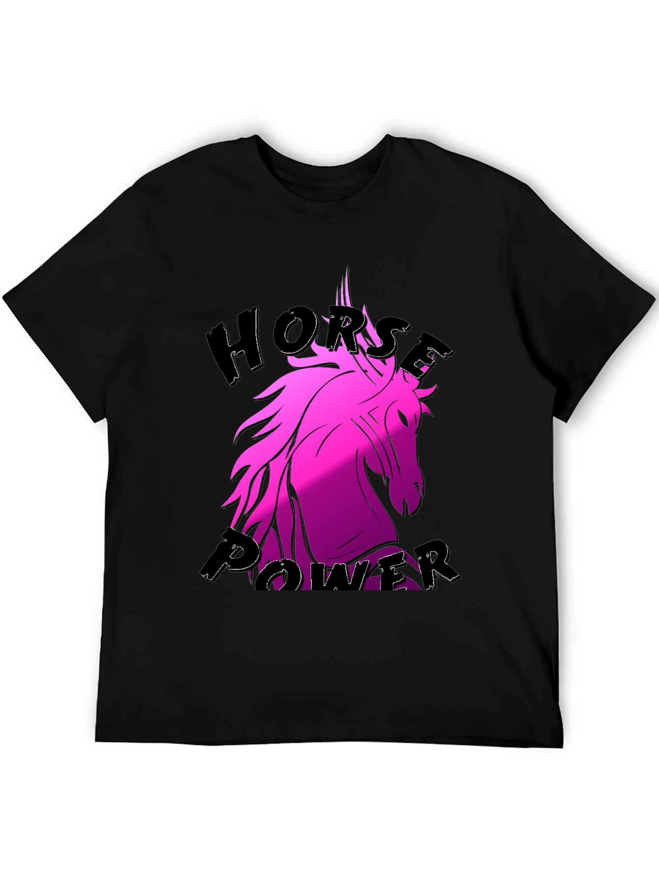 Black Horse Power Pink Unicorn Black T-Shirt view 5