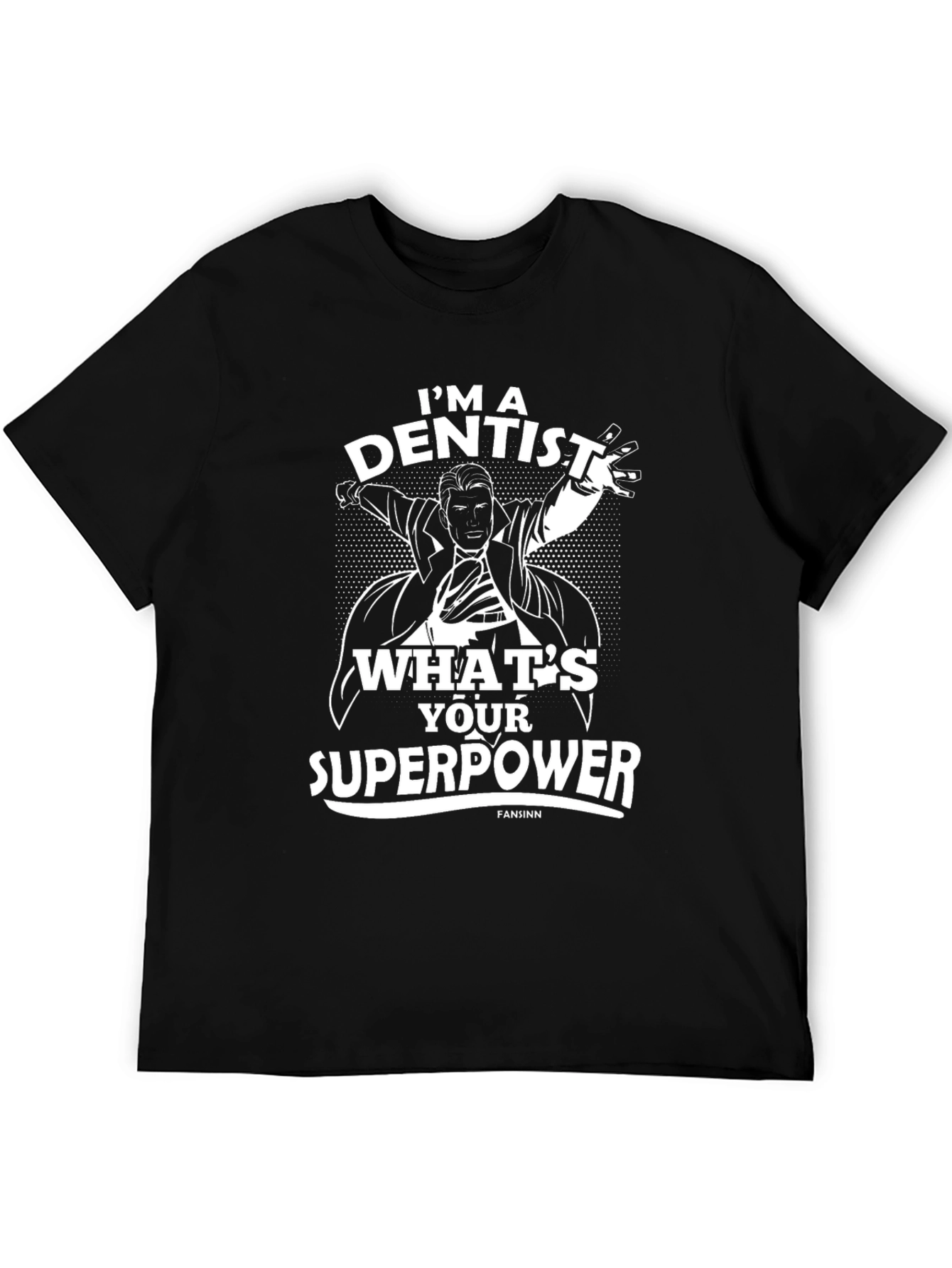 Black Dentist Superpower T-Shirt - Black Cotton Tee view 5