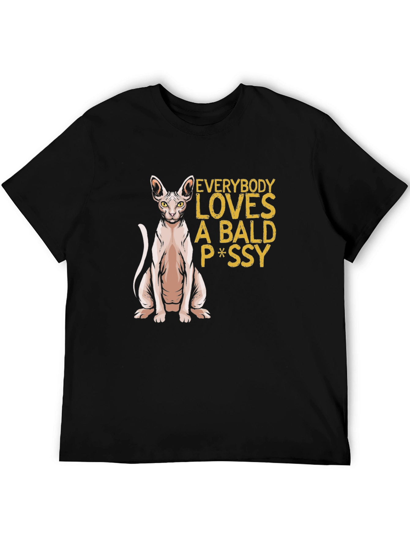Black Bald Cat P*ssy T-Shirt - Funny Novelty Tee view 5