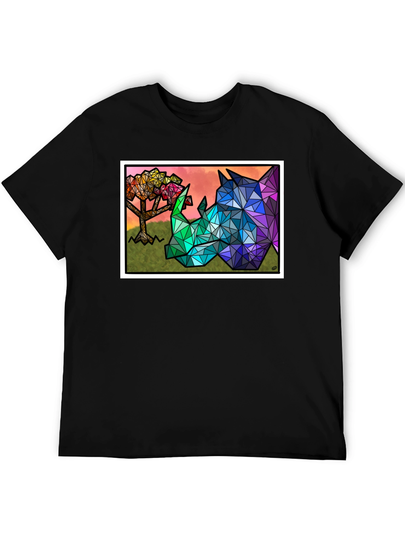 Black Geometric Rhino Graphic Tee - Black view 5