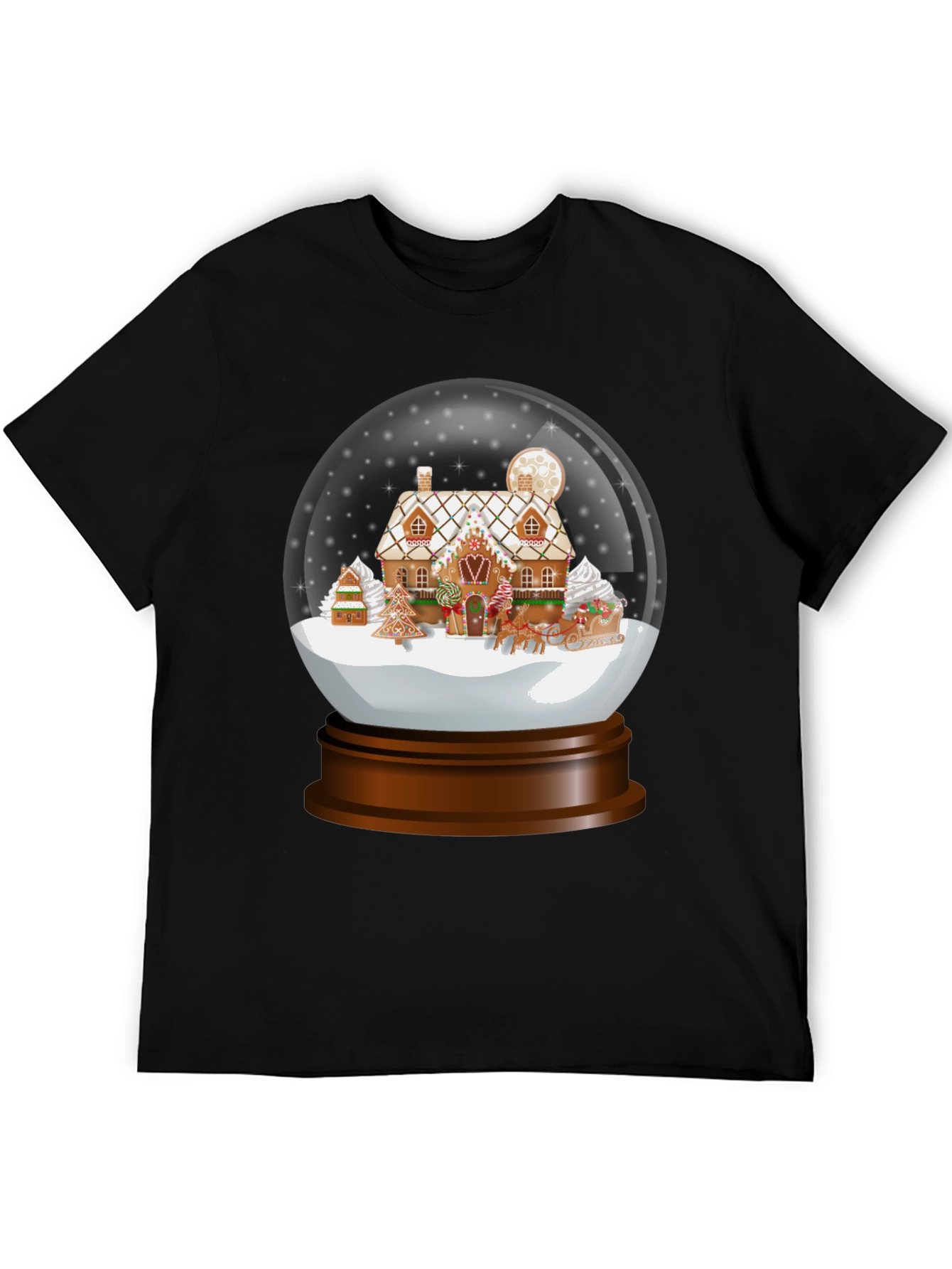 Black Gingerbread House Snow Globe Graphic Tee view 5