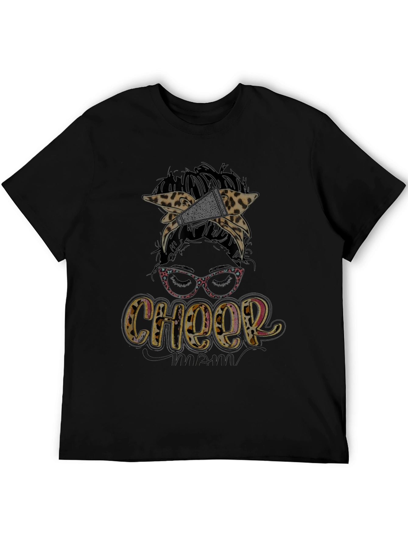 Cheer Mom Messy Bun Leopard Print T-Shirt - 5