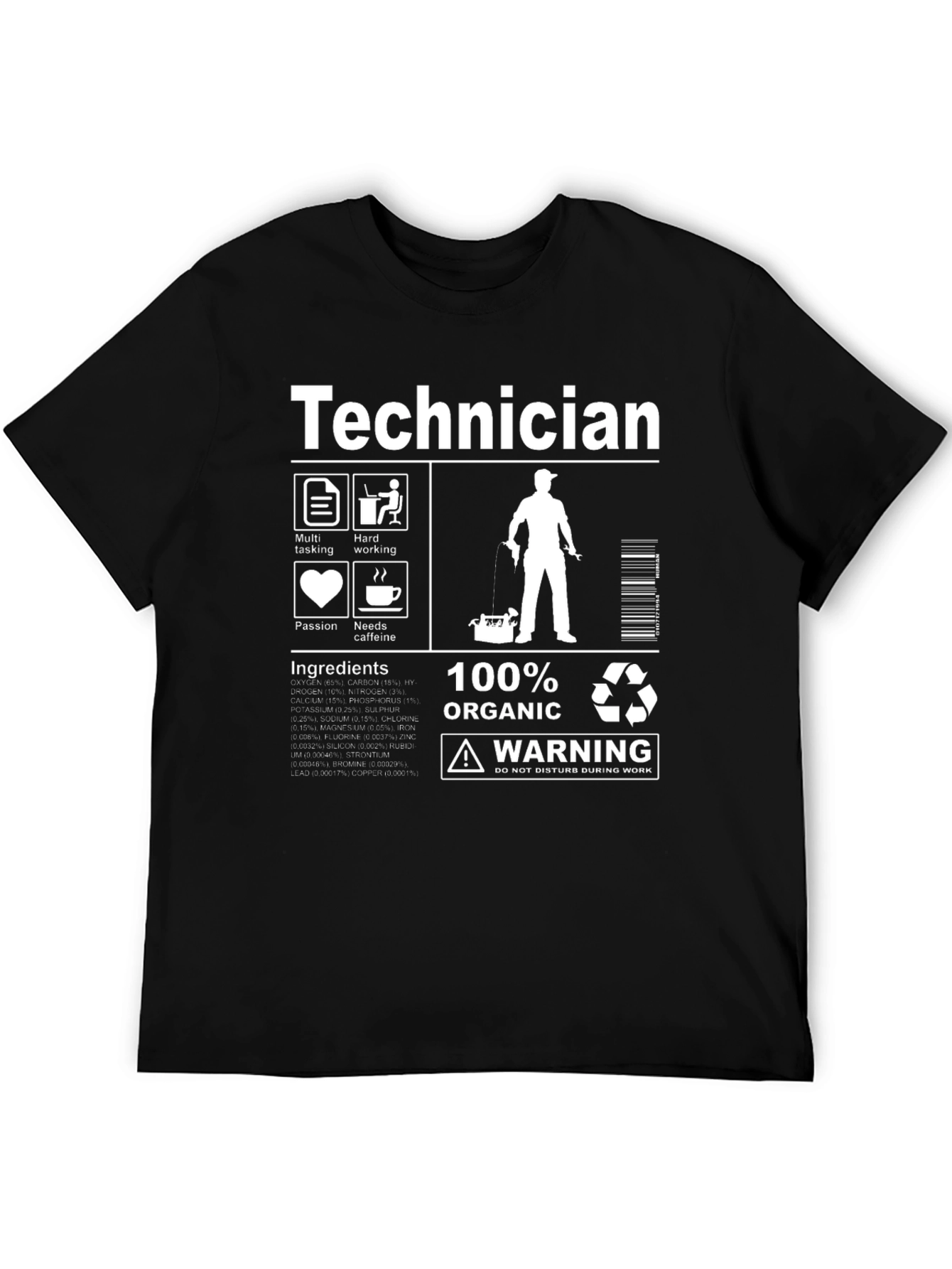Black Technician 100% Organic Humor T-Shirt view 5