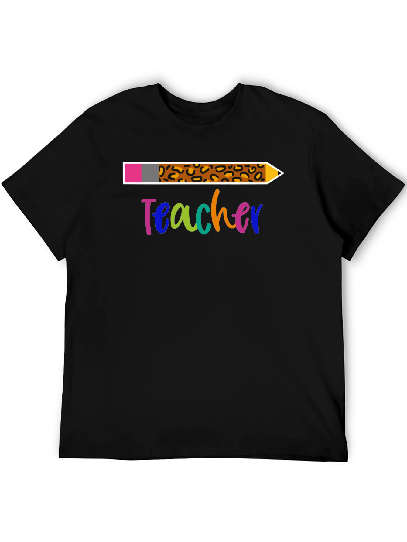 Black Teacher Leopard Print Pencil T-Shirt view 5