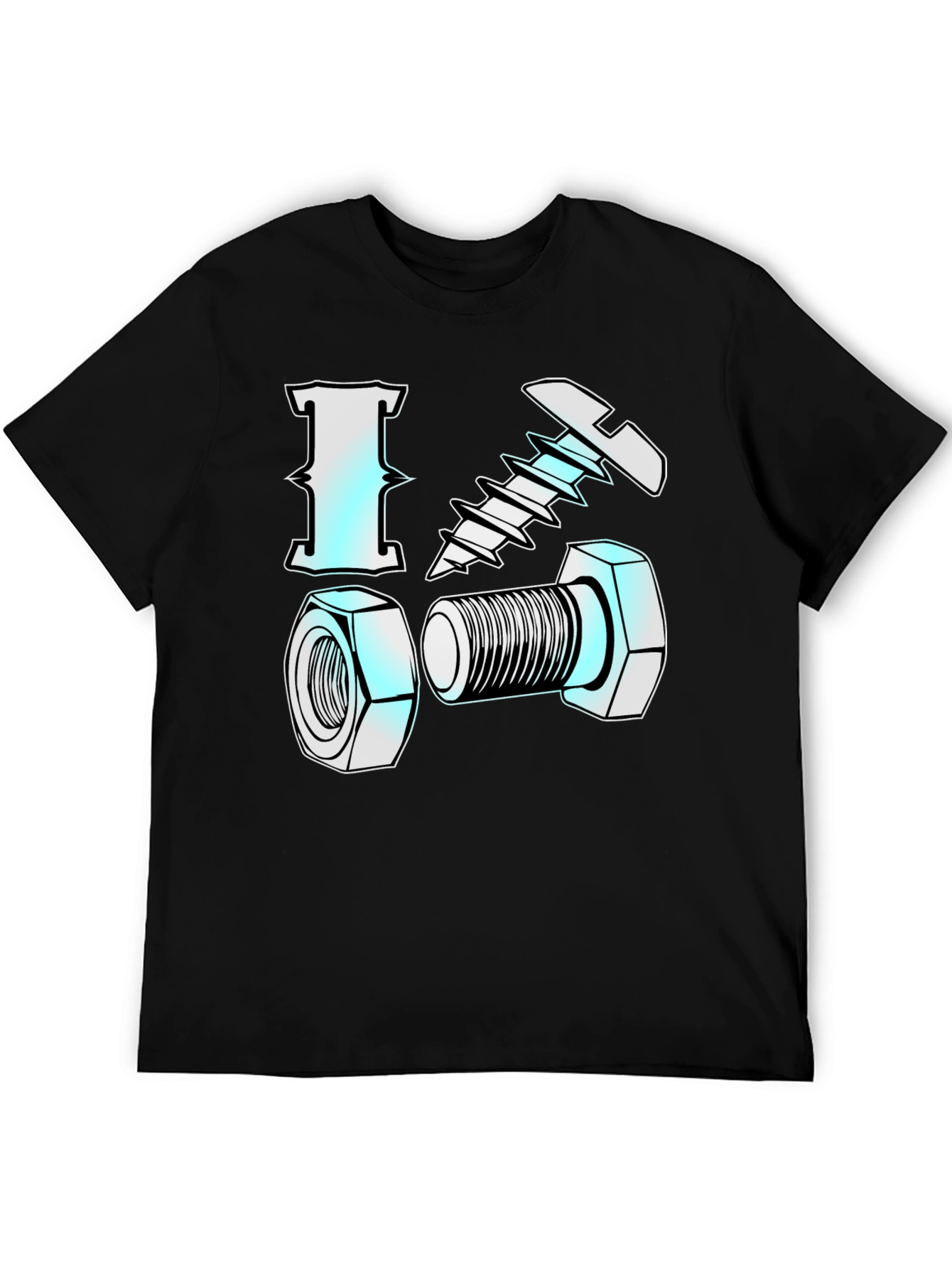 Black I Love Nuts & Bolts Funny Graphic T-Shirt view 5