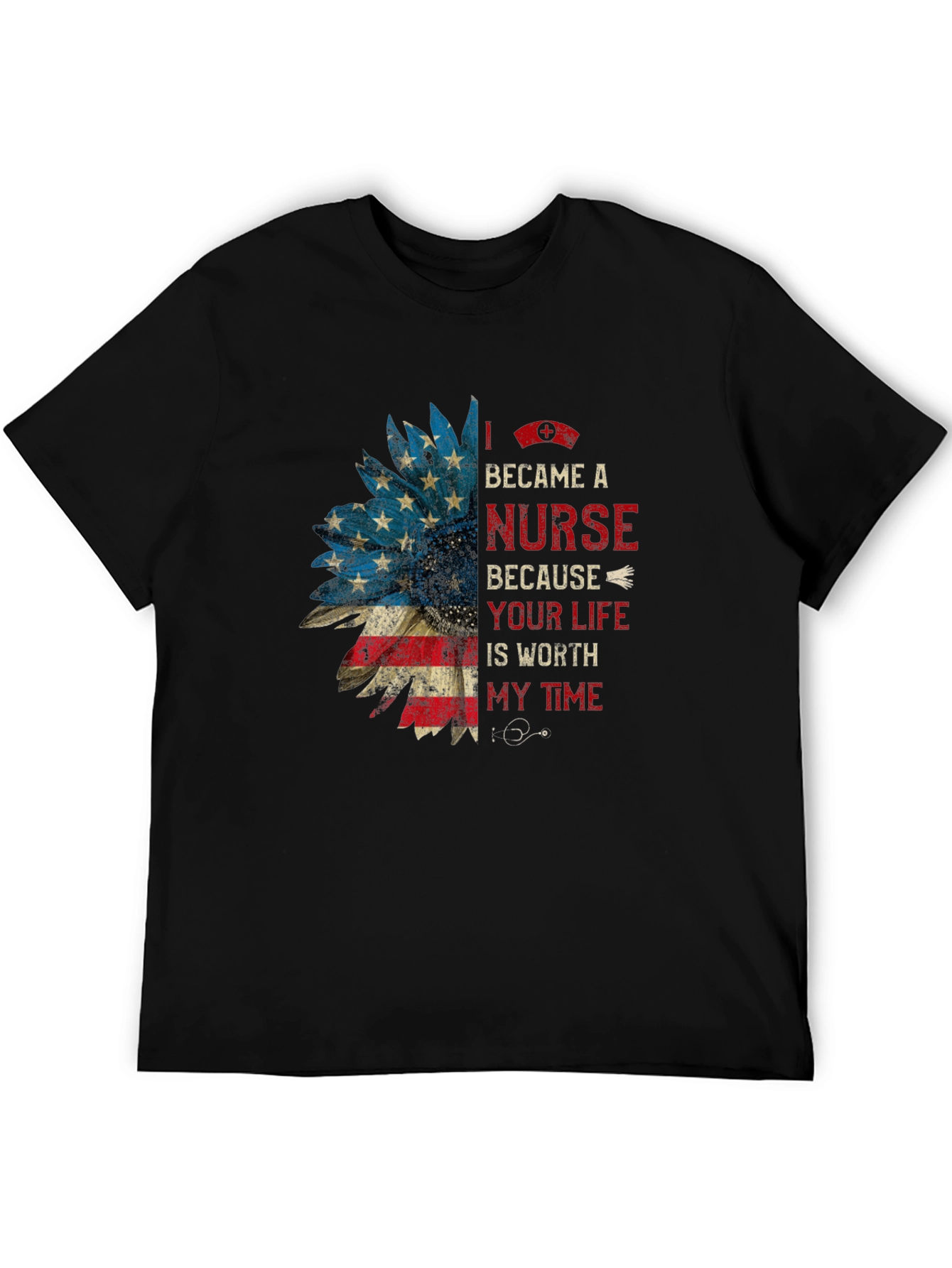 Black Nurse Sunflower T-Shirt Patriotic view 5