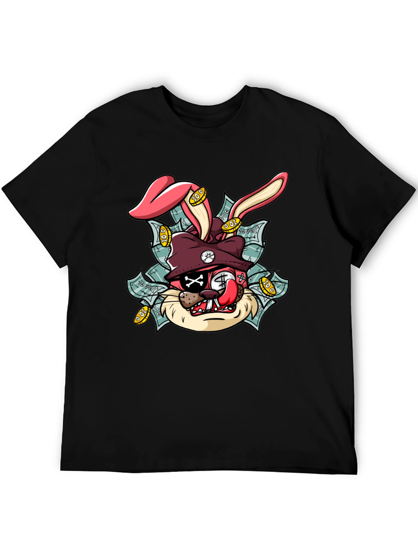 Black Cartoon Rabbit Graphic Black Tee view 5