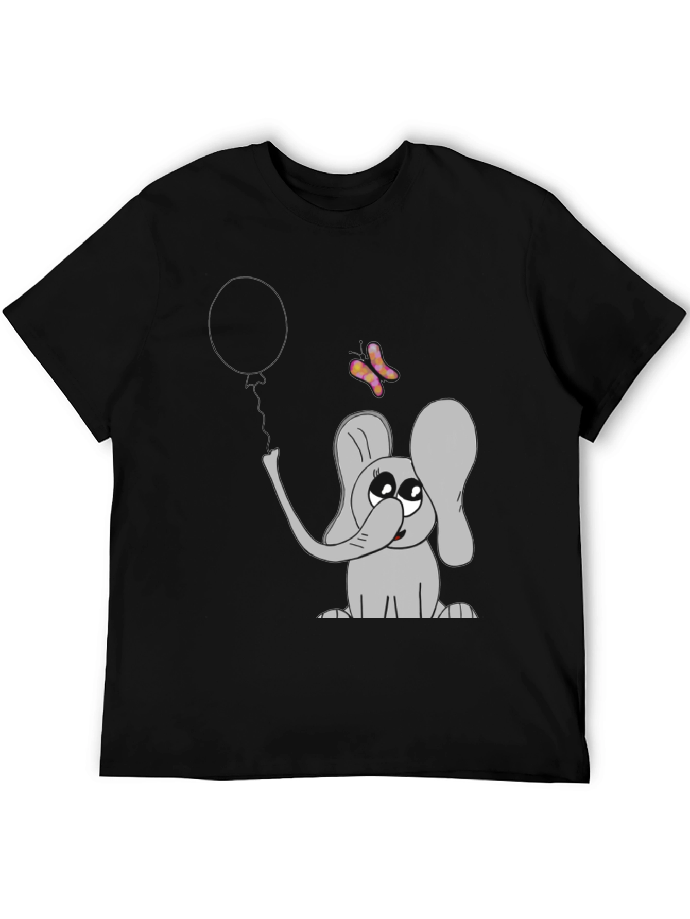 Black Cute Elephant Graphic Tee - Balloon & Butterfly Design view 5