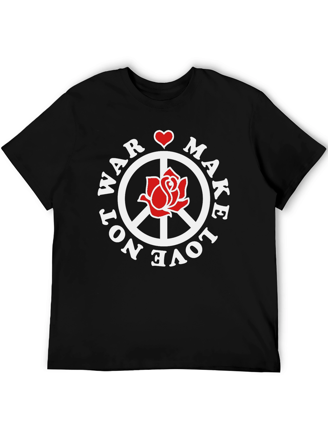 Black Make Love Not War T-Shirt Peace Sign Rose Graphic view 5