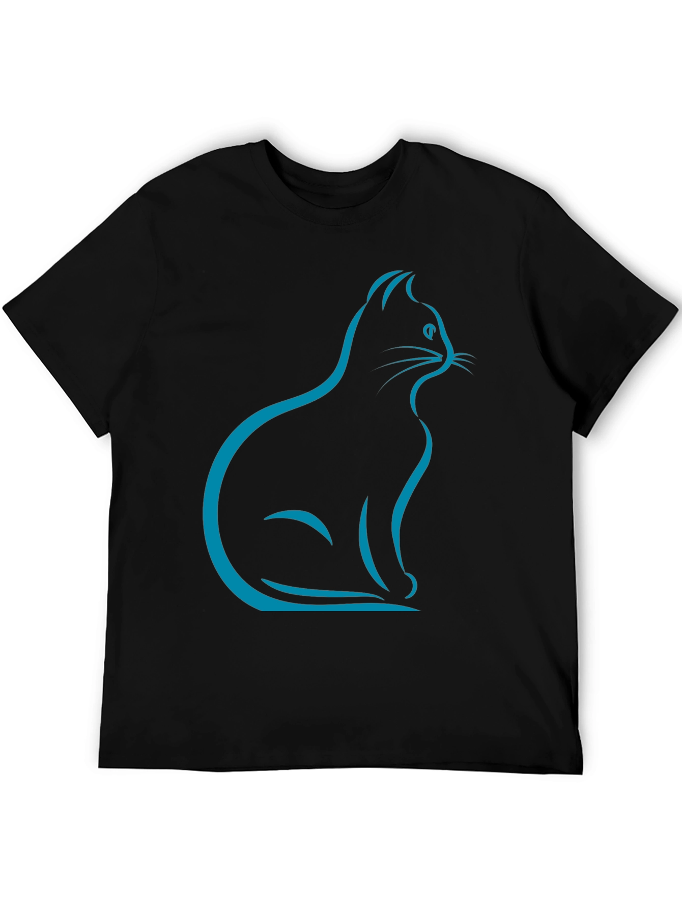 Black Stylish Cat Silhouette T-Shirt - Black view 5