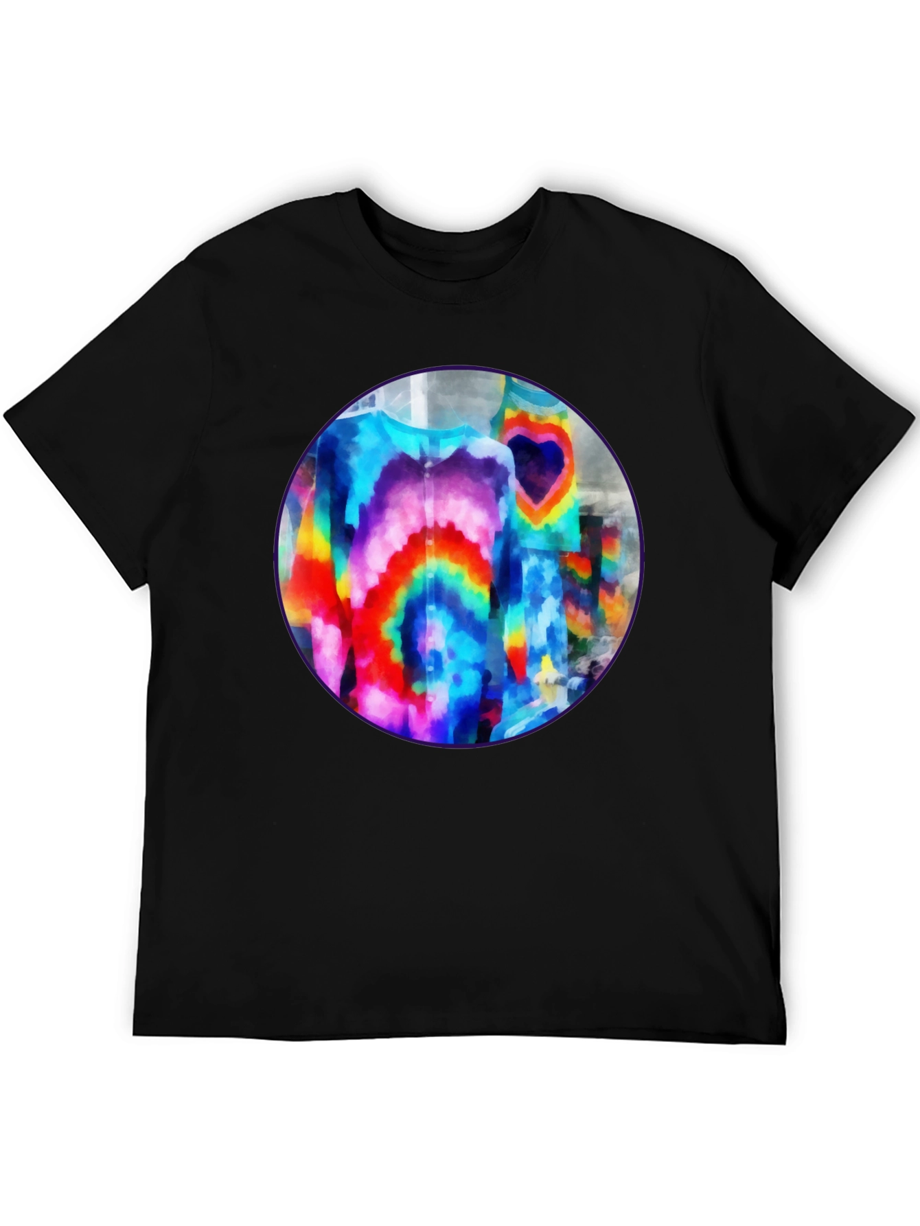 Black Vibrant Tie-Dye Graphic Tee - Bold Black Cotton T-Shirt view 5