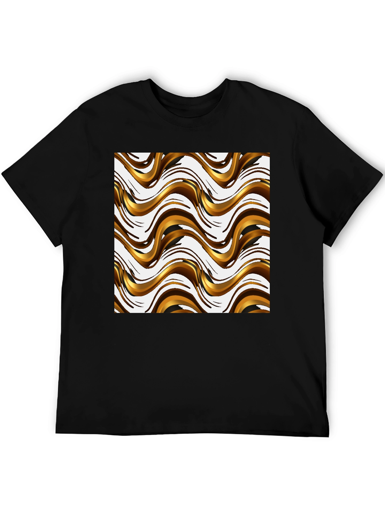 Black Stylish Black Tee with Abstract Gold Wave Design view 5