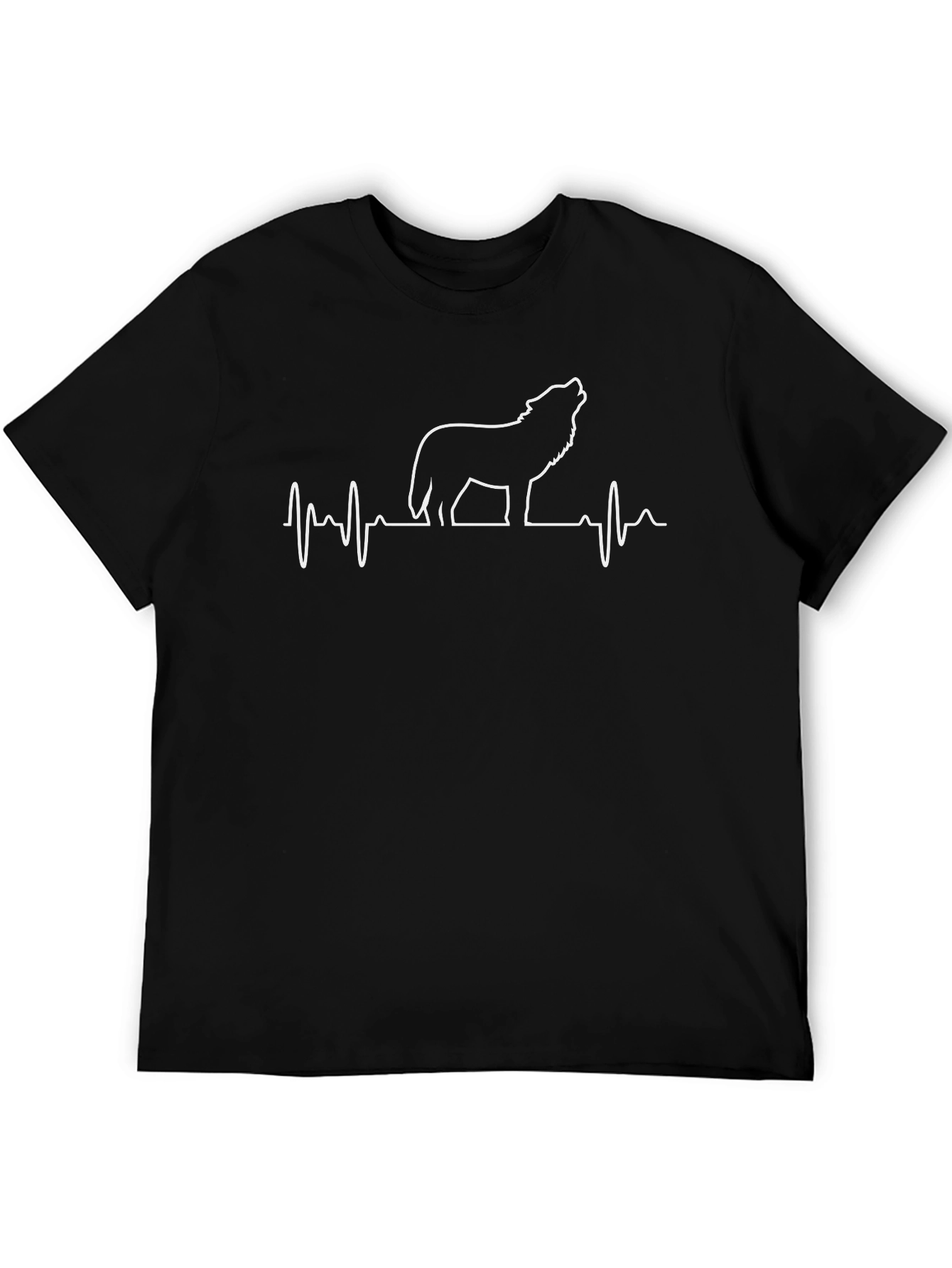 Black Wolf Heartbeat Graphic Tee - Black Cotton Crew Neck view 5