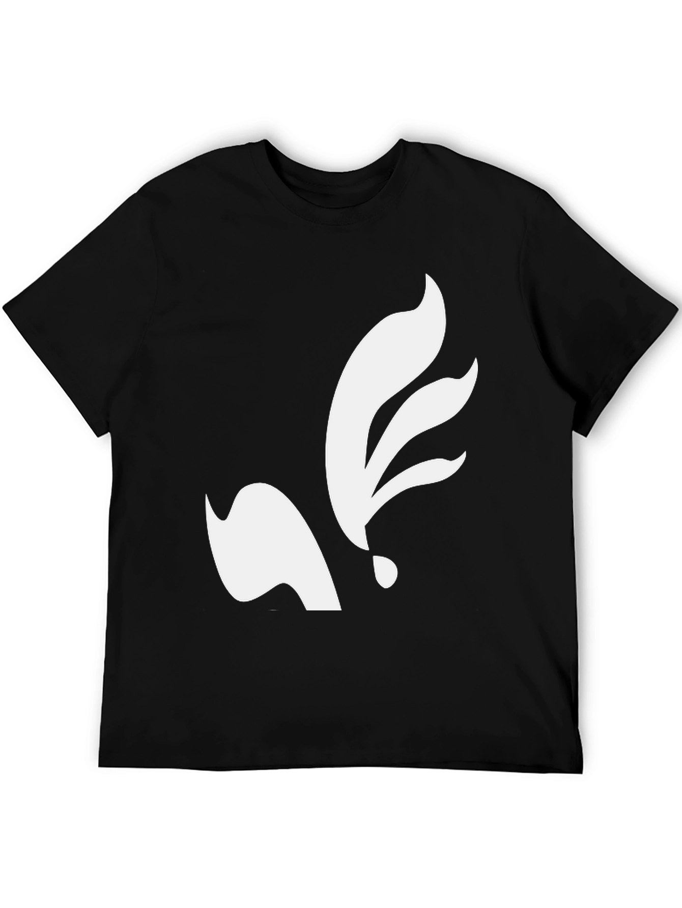 Black Black T-Shirt with Abstract White Leaf Design view 5