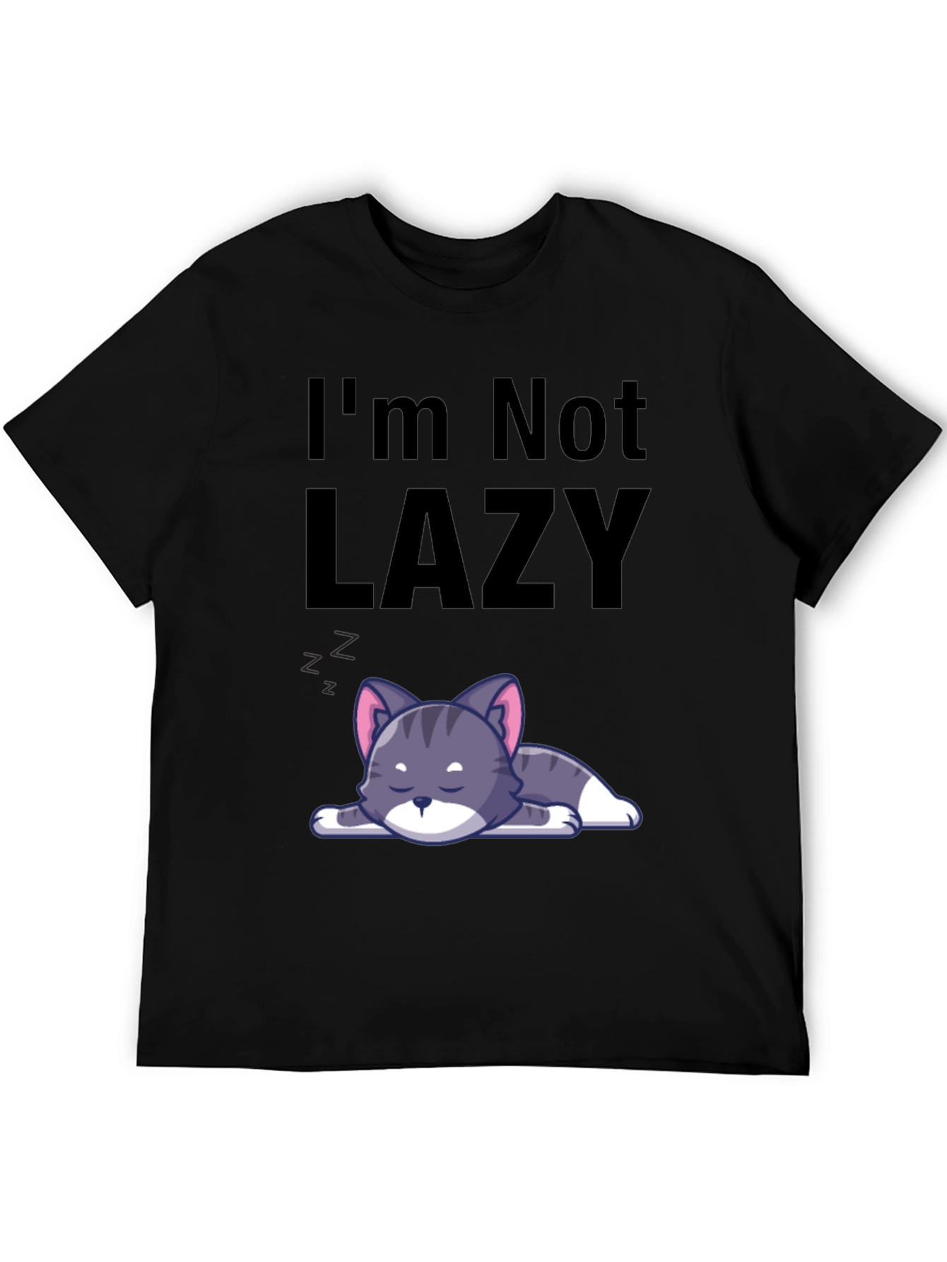 Black I'm Not Lazy Cat T-Shirt - Comfortable Cotton Blend view 5