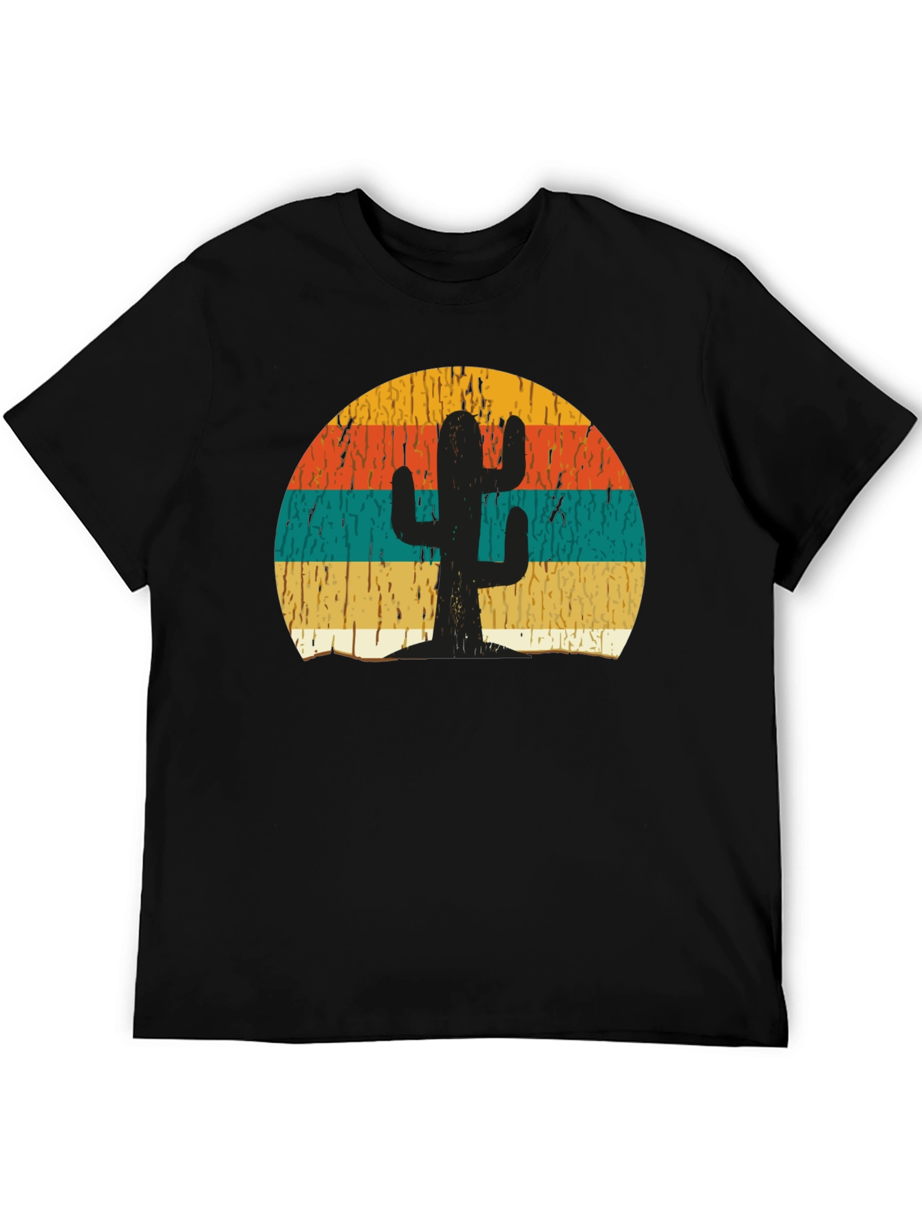 Black Retro Cactus Sunset Graphic T-Shirt view 5