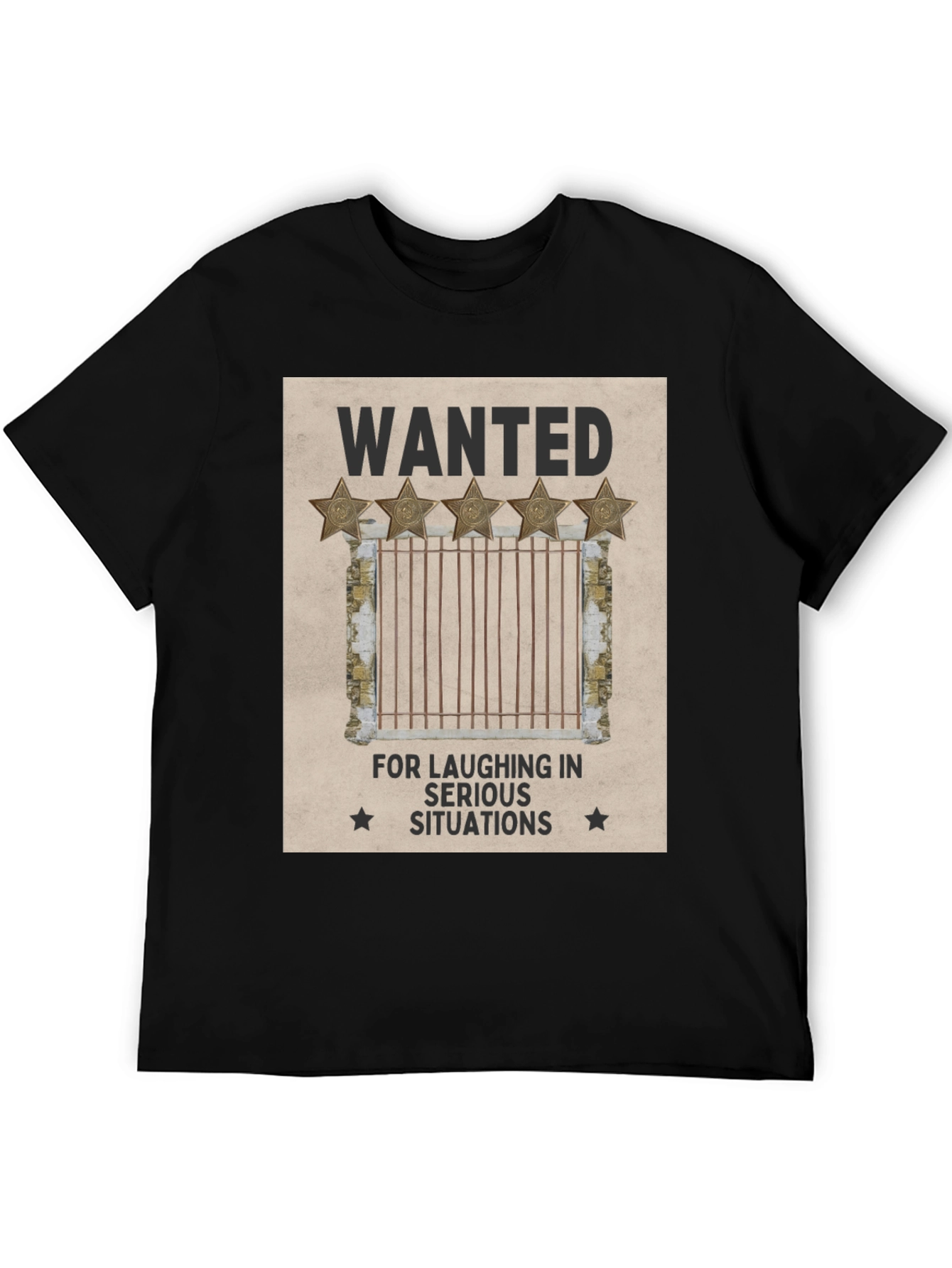 Black Wanted: Laughing in Serious Situations Graphic T-Shirt view 5