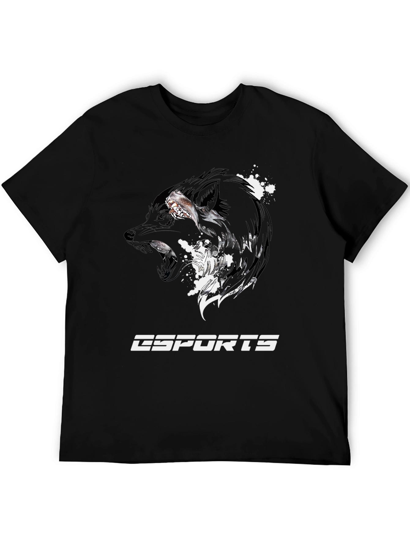 Black Esports Wolf Graphic Tee - Black Cotton T-Shirt view 5