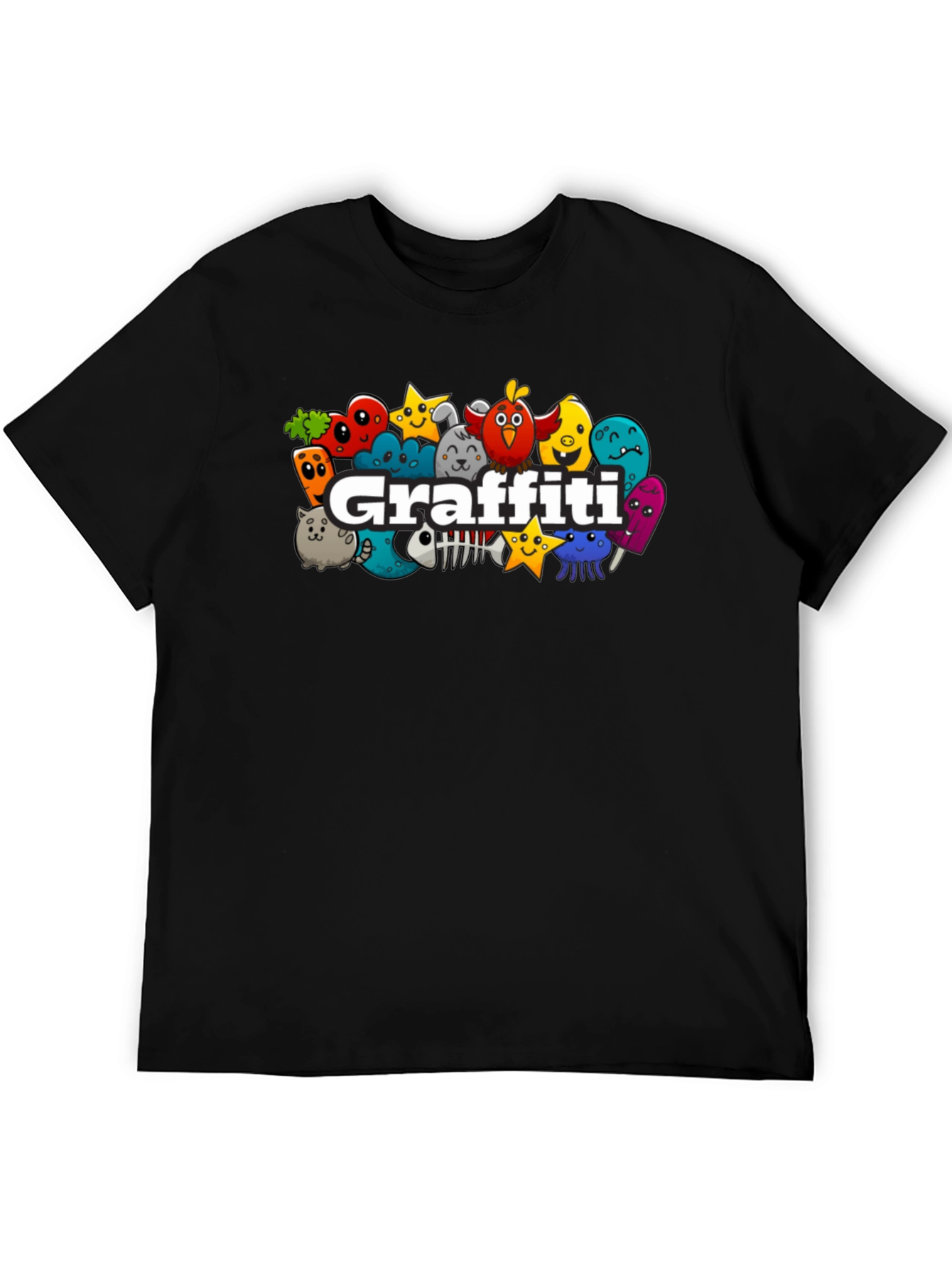 Black Graffiti Cartoon Graphic Black T-Shirt view 5