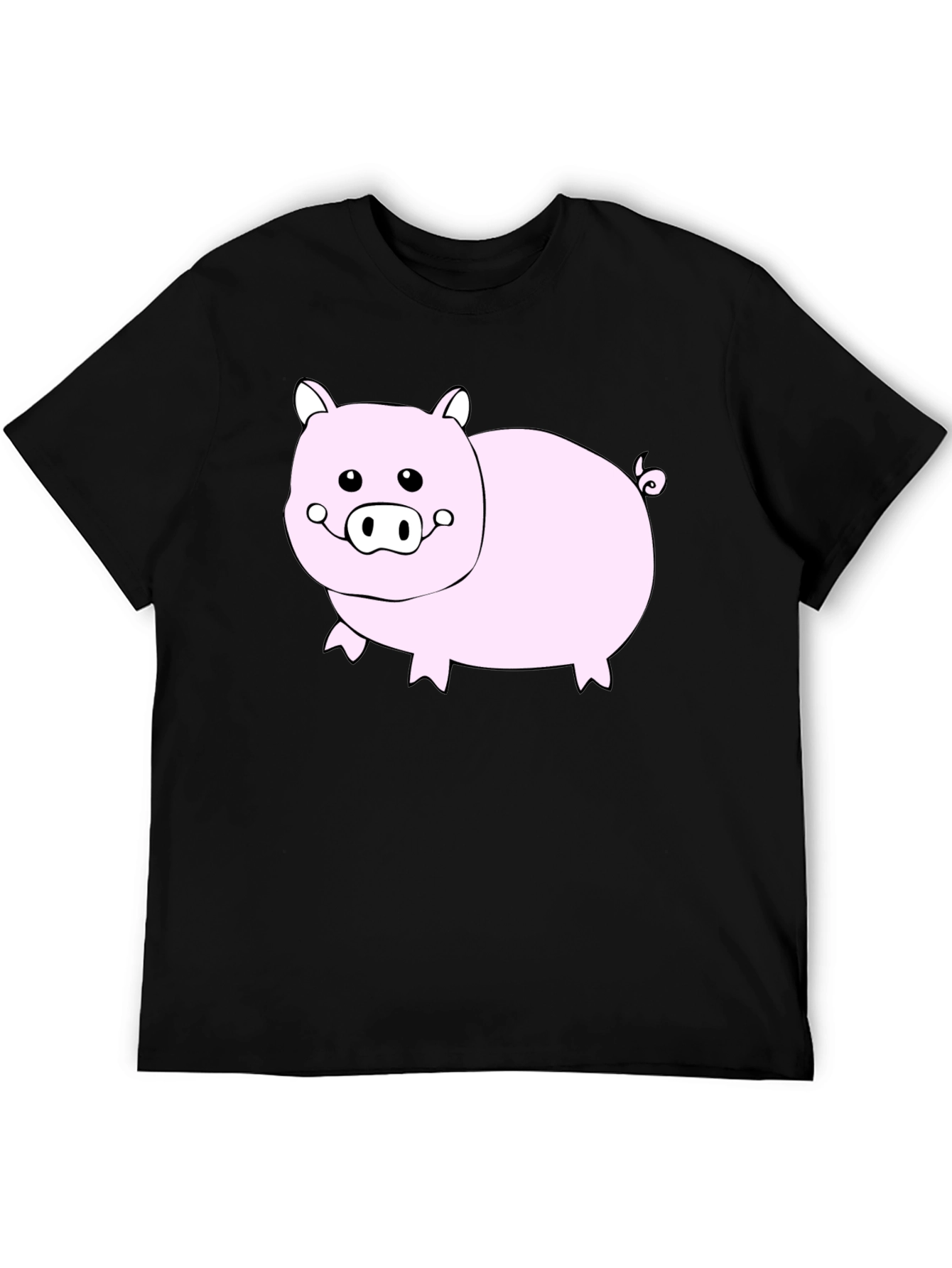Black Cute Pig Graphic Black T-Shirt - Unisex view 5