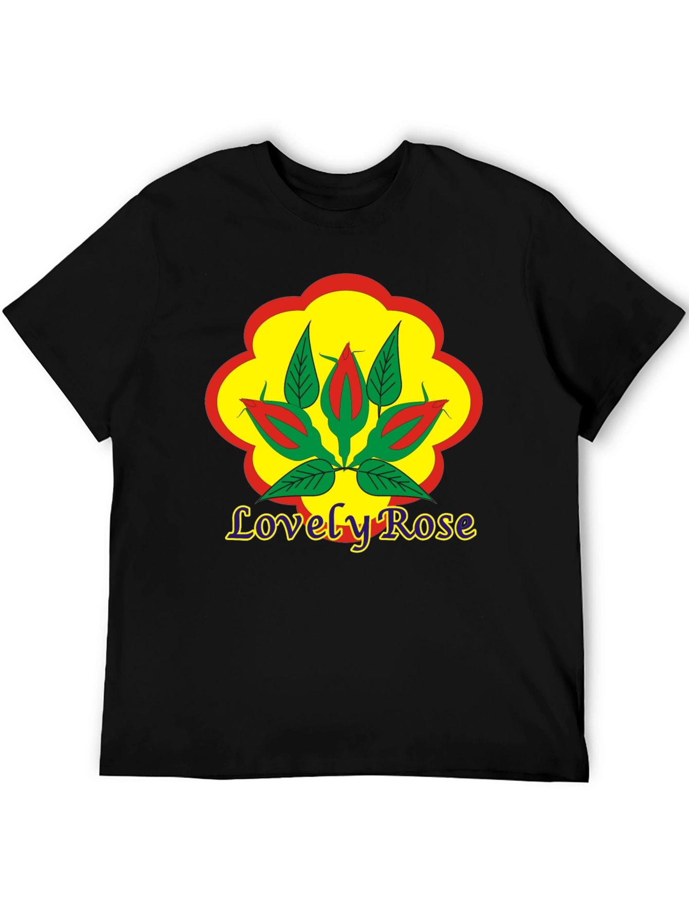Black Lovely Rose Graphic Black T-Shirt view 5