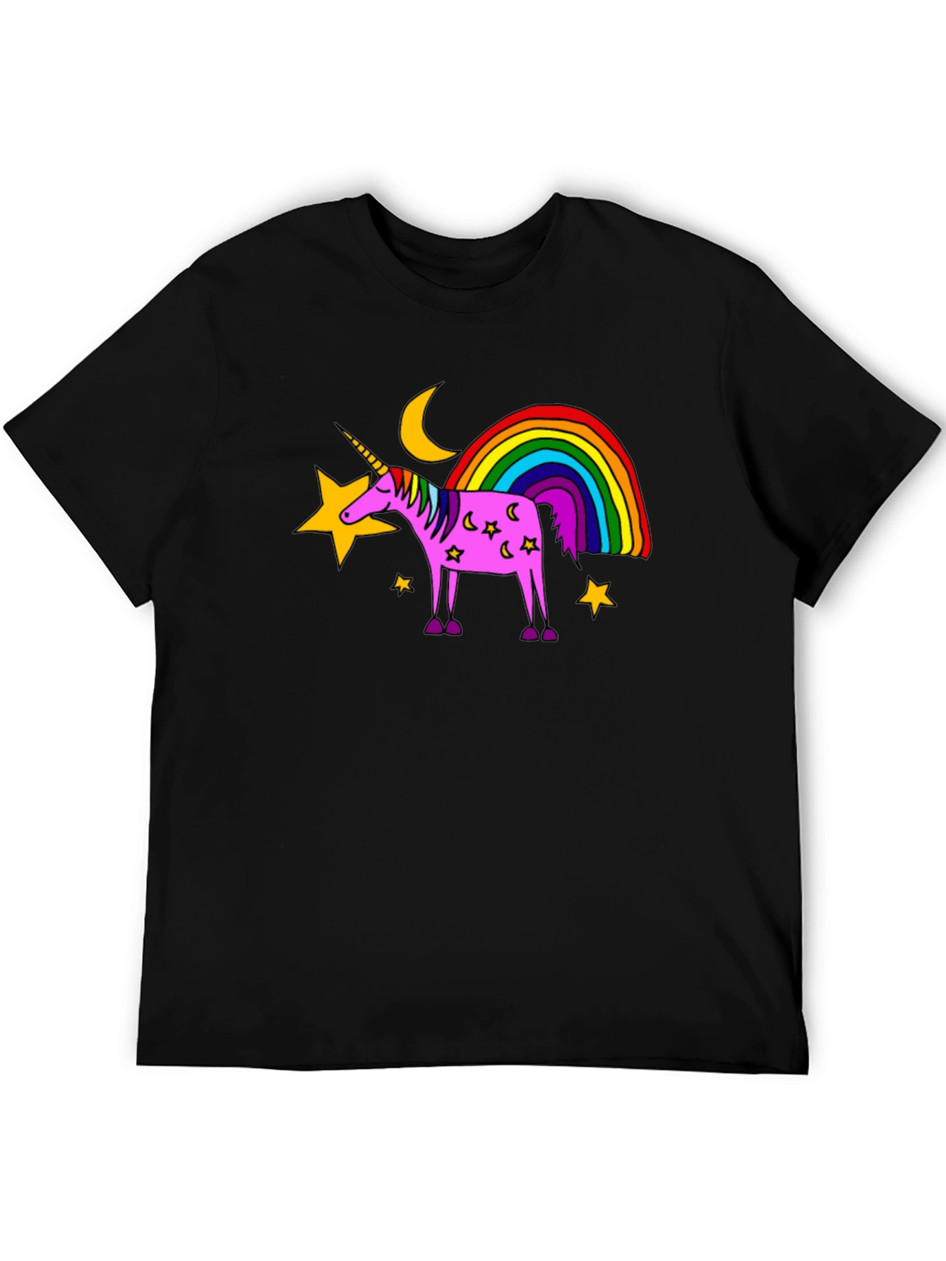 Black Unicorn Rainbow Graphic Tee - Black Cotton Casual Shirt view 5
