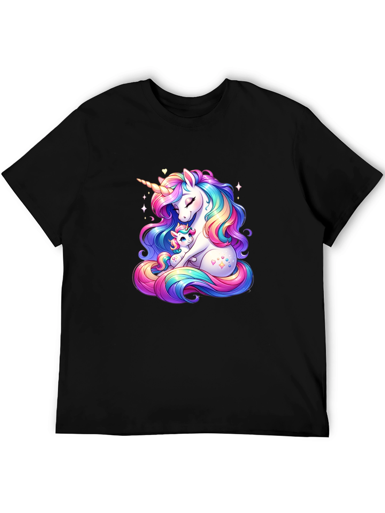 Black Unicorn Mom and Baby Black T-Shirt view 5