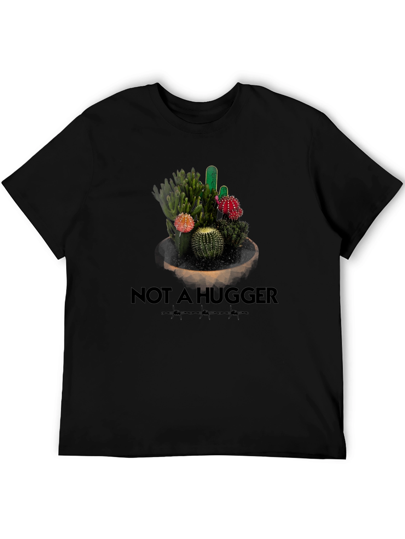 Black Not A Hugger Cactus Graphic T-Shirt view 5