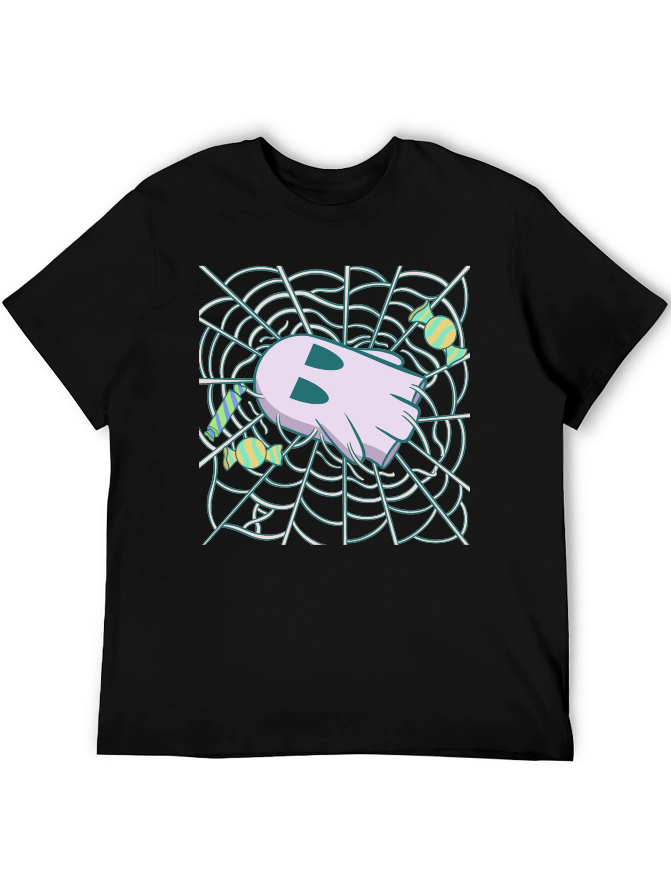 Black Ghost in Web Halloween Graphic T-Shirt view 5