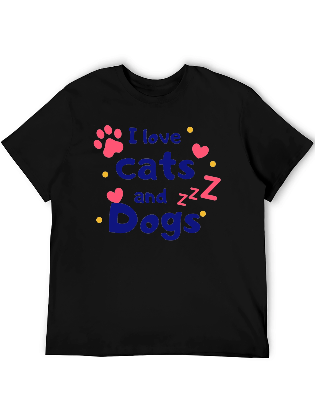 Black I Love Cats and Dogs T-Shirt - Pet Lover Tee view 5